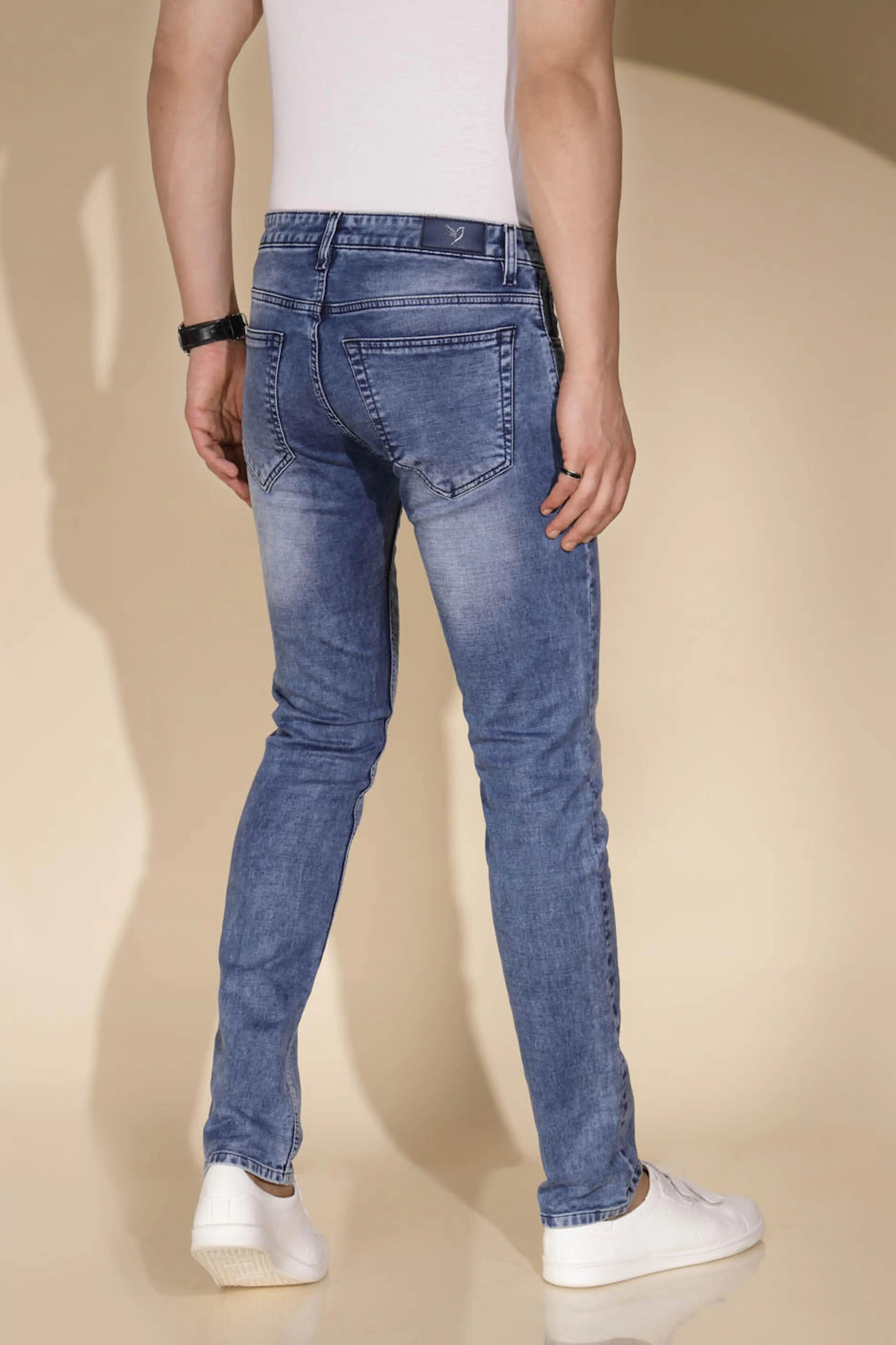 Mens Blue Denim Solid Mid Rise Jeans - Global Republic