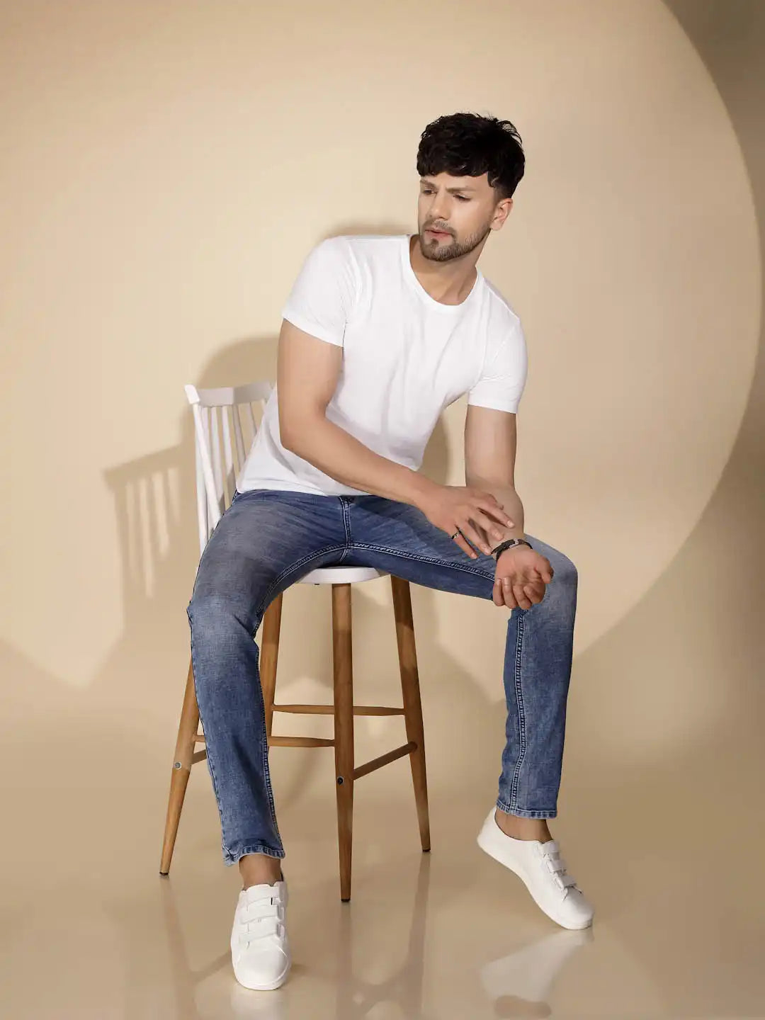 Mens Blue Denim Solid Mid Rise Jeans - Global Republic