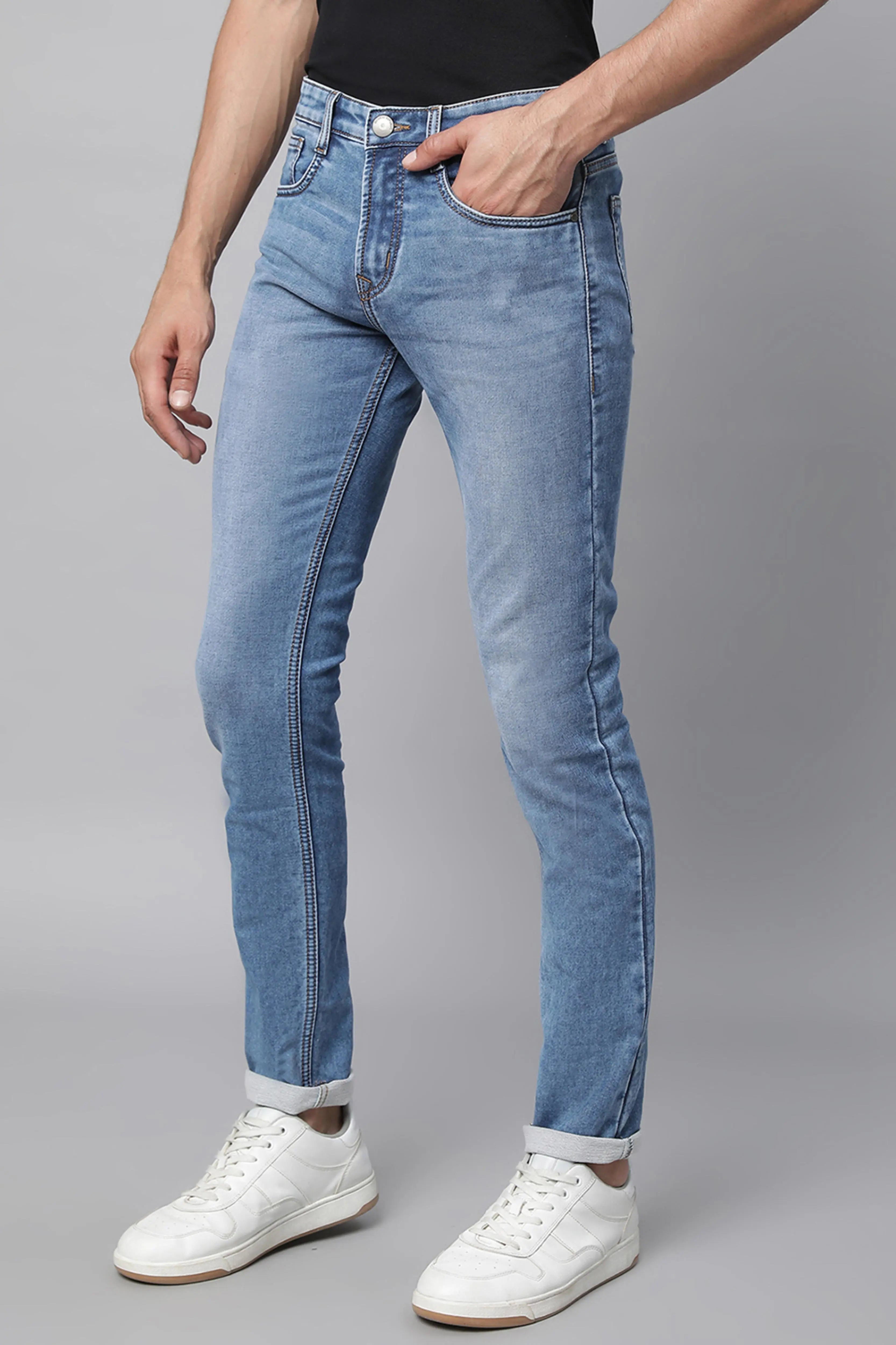 Blue Solid Denim  Jeans - Global Republic