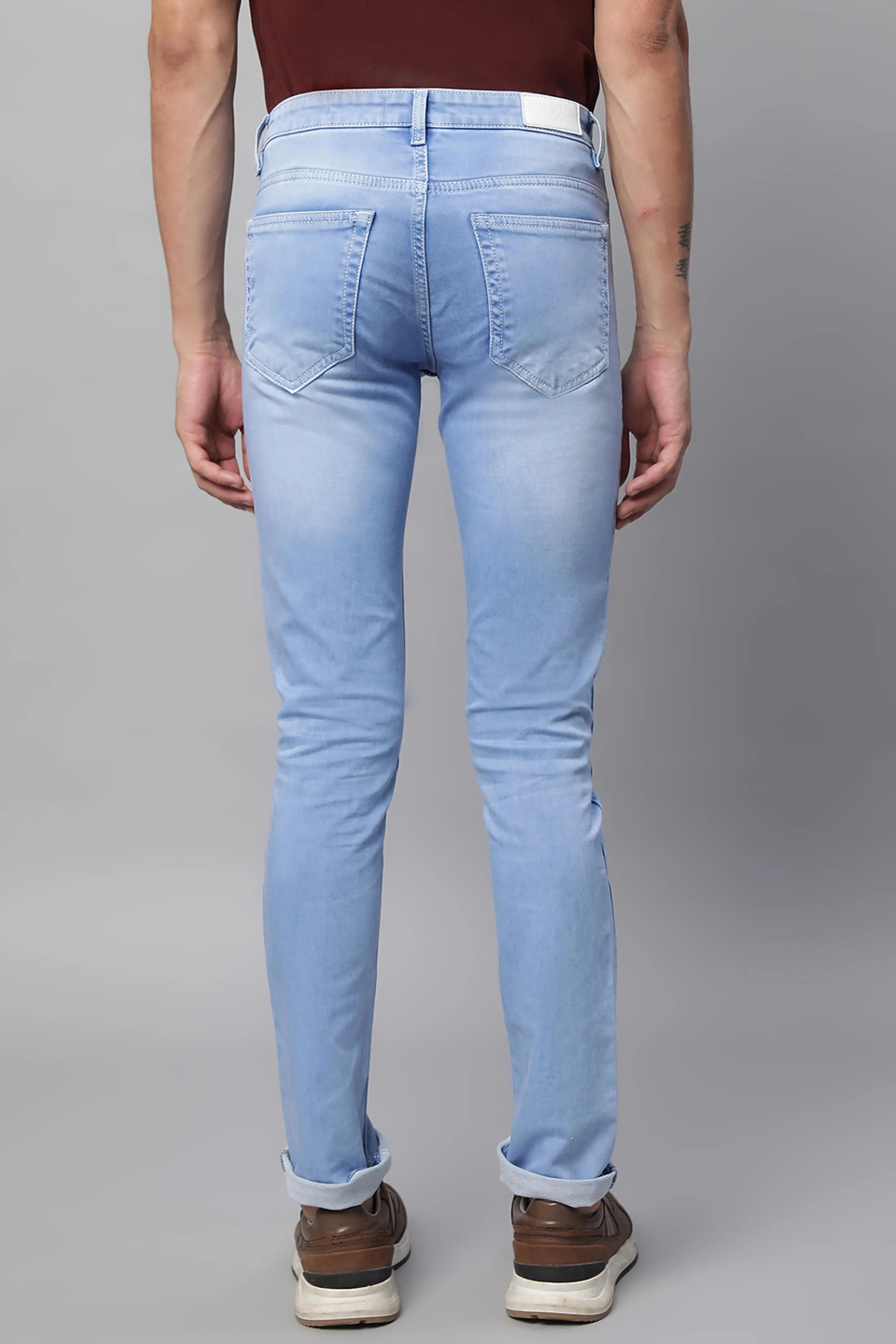 s Light Blue Cotton Blend Solid Mid Rise Slim Fit Jeans - Global Republic