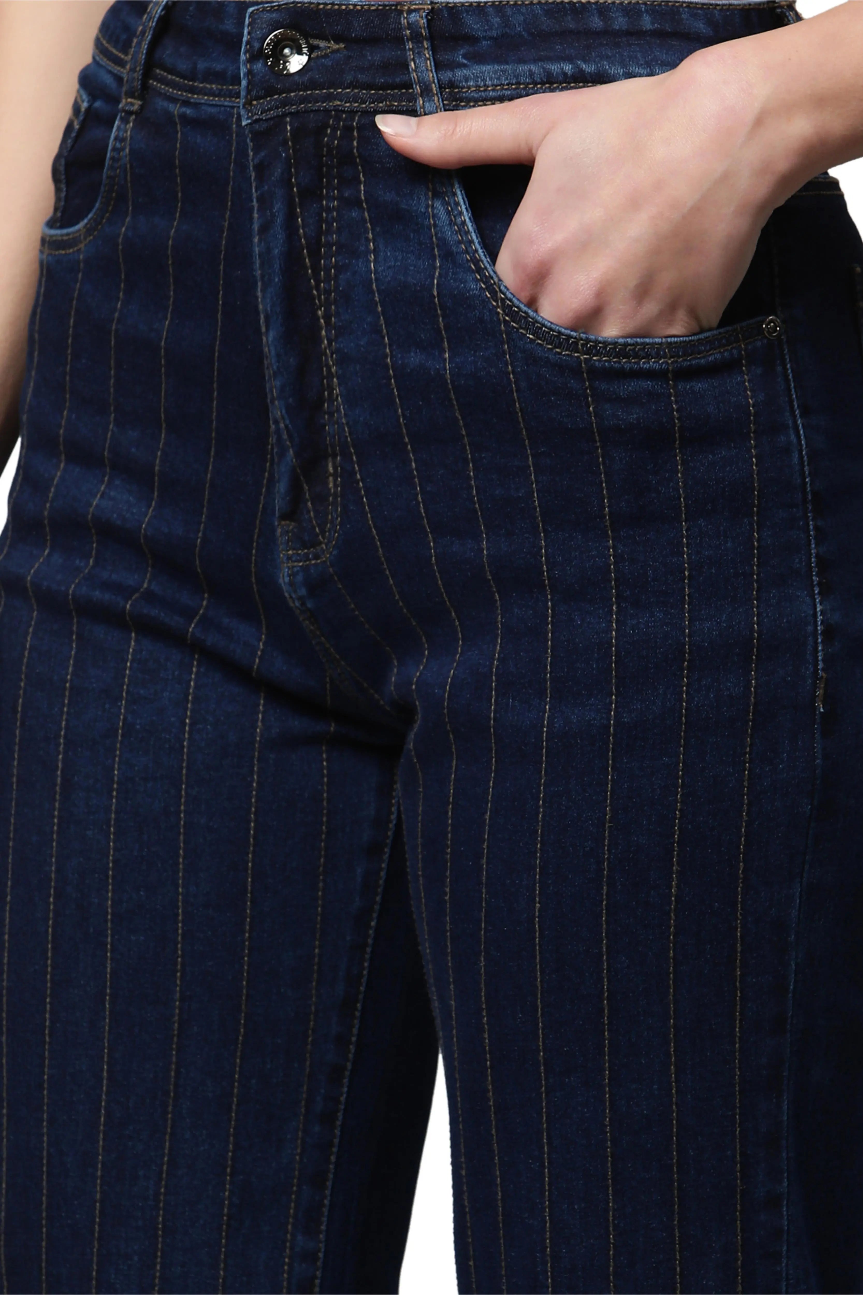 women dark blue high rise jeans