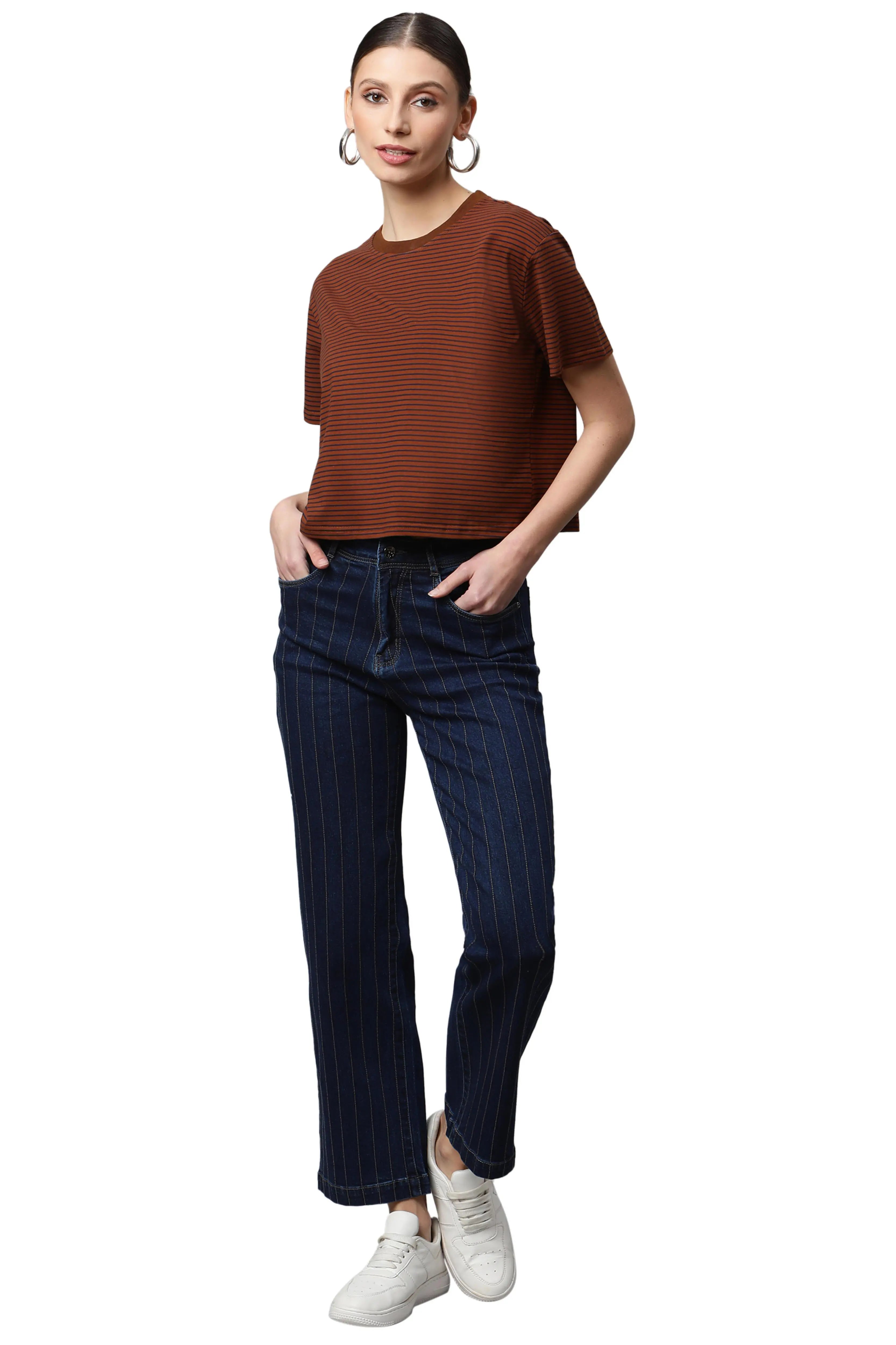 women dark blue jeans