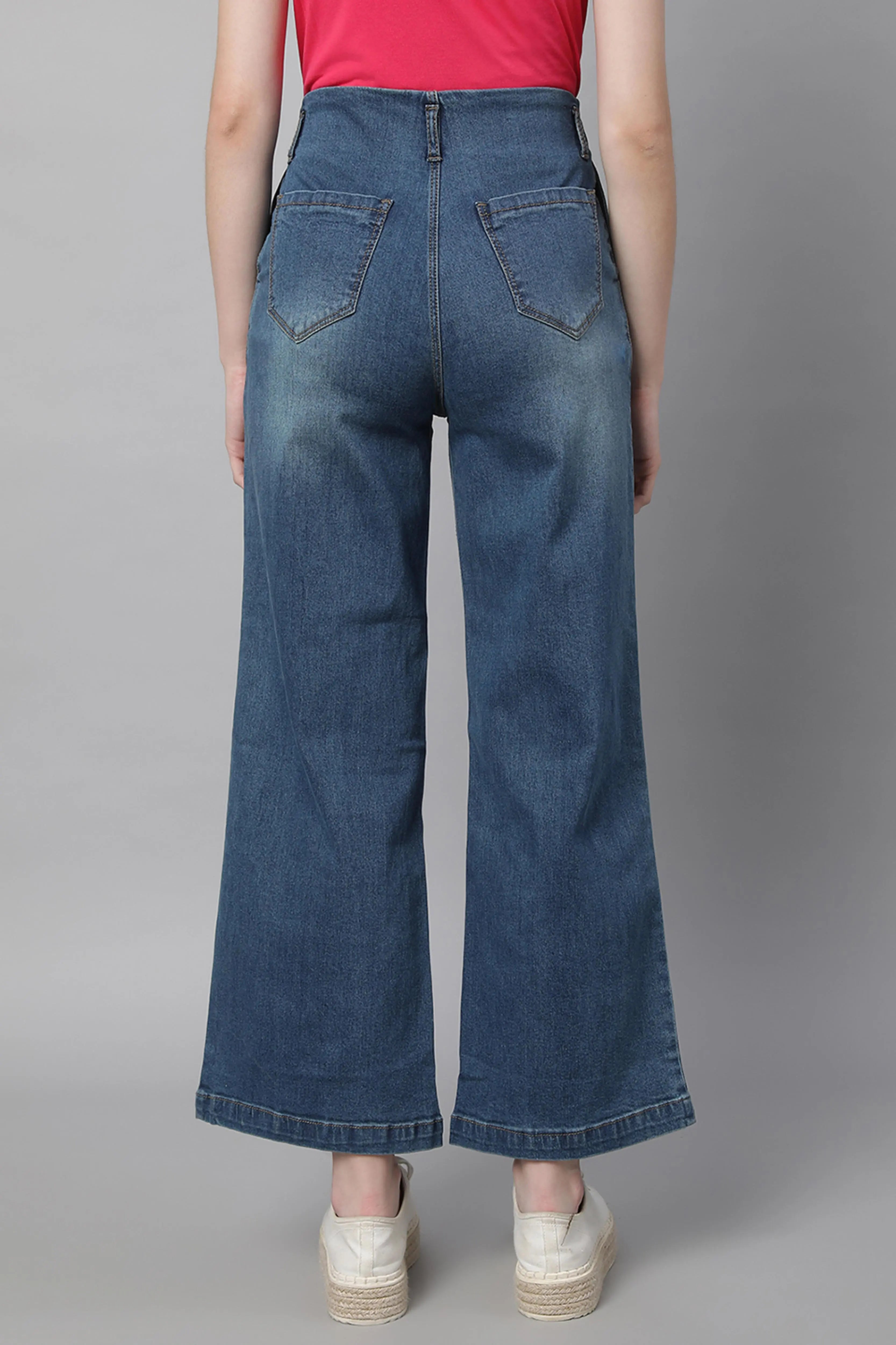 Women Flared Leg Straight Loose Fit Tint Blue Jeans - Global Republic