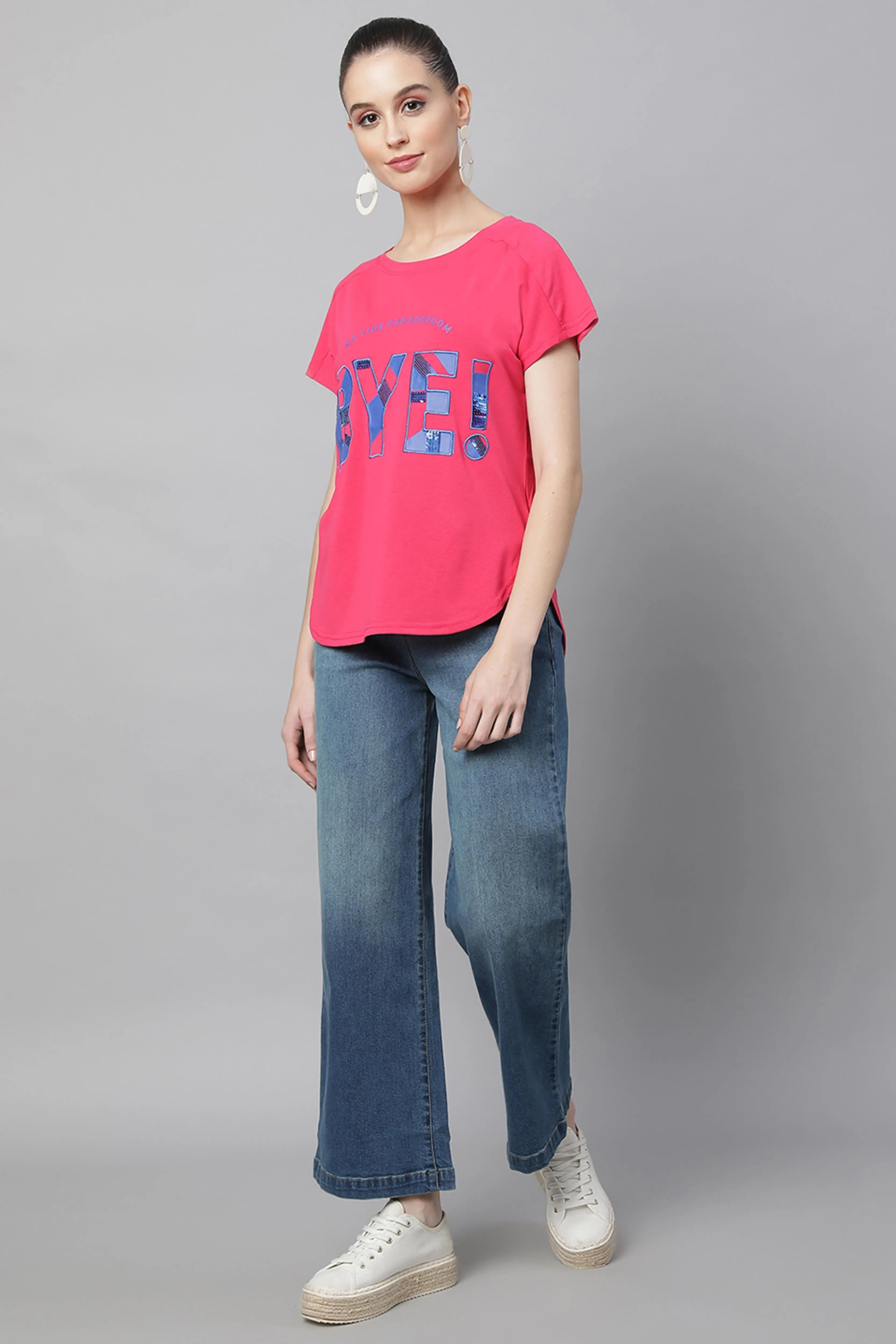 Women Flared Leg Straight Loose Fit Tint Blue Jeans - Global Republic