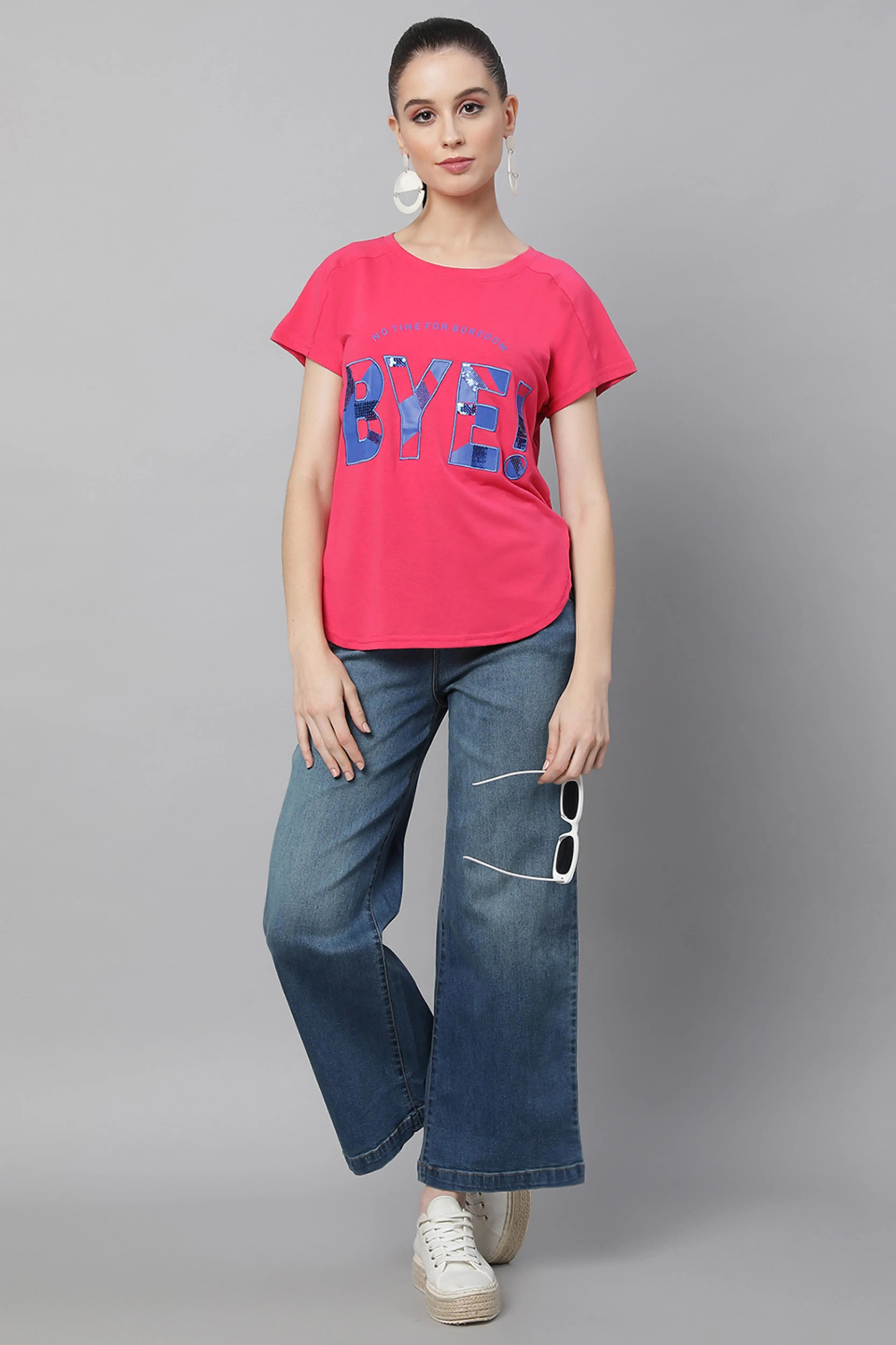 Women Flared Leg Straight Loose Fit Tint Blue Jeans - Global Republic