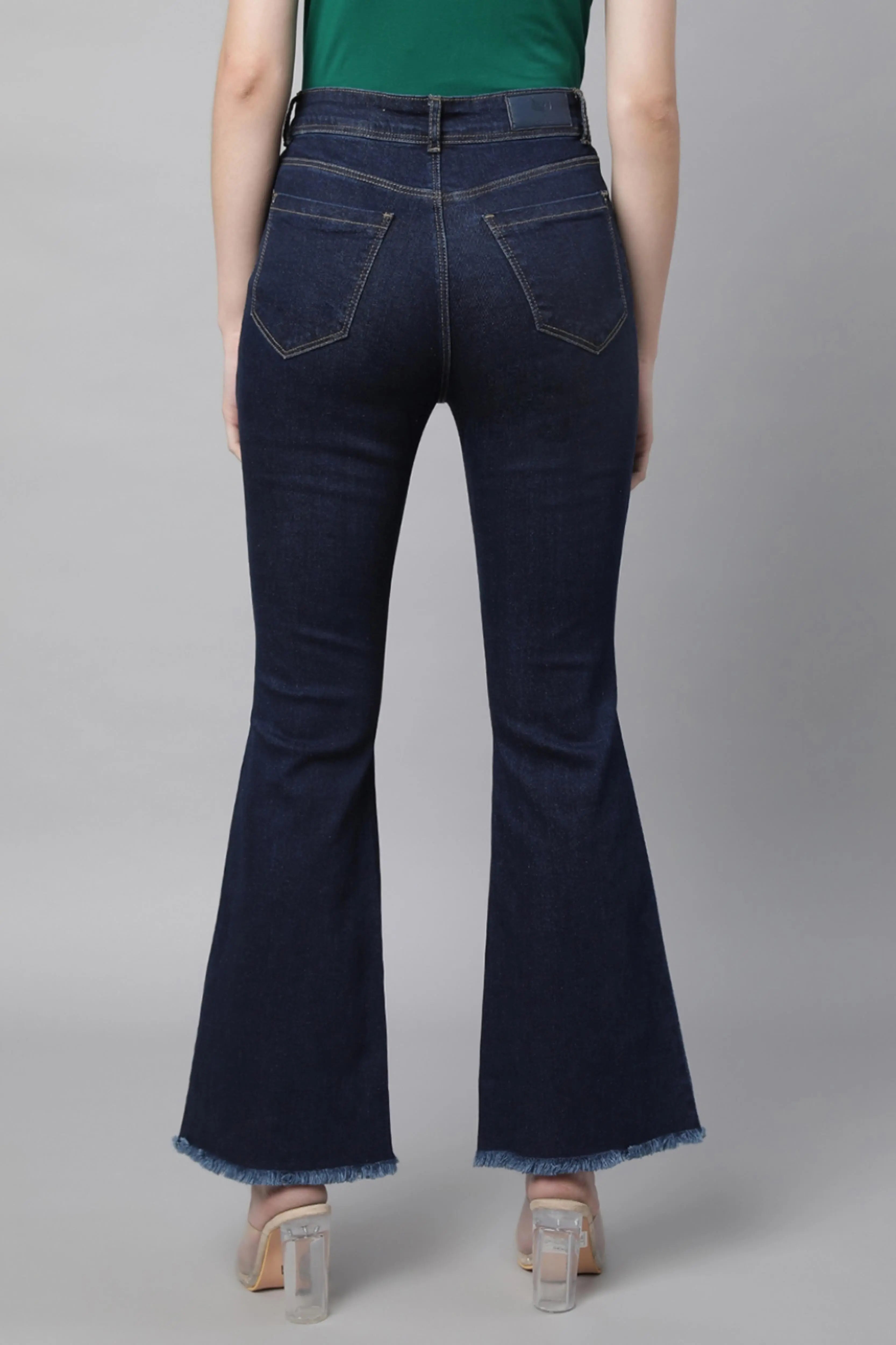 Women Raw Blue Bootcut Slim Fit Full Length Jeans - Global Republic
