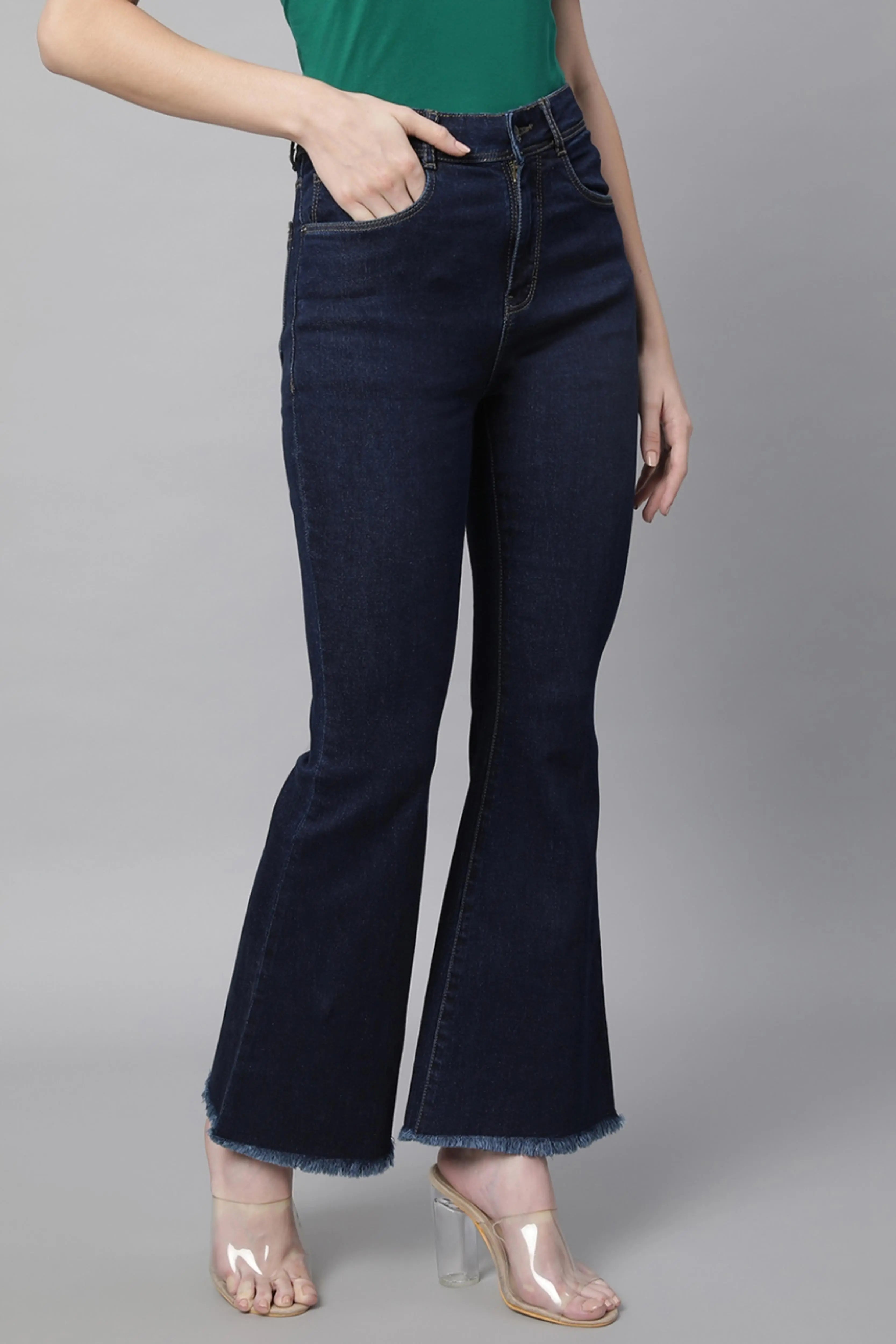 Women Raw Blue Bootcut Slim Fit Full Length Jeans - Global Republic
