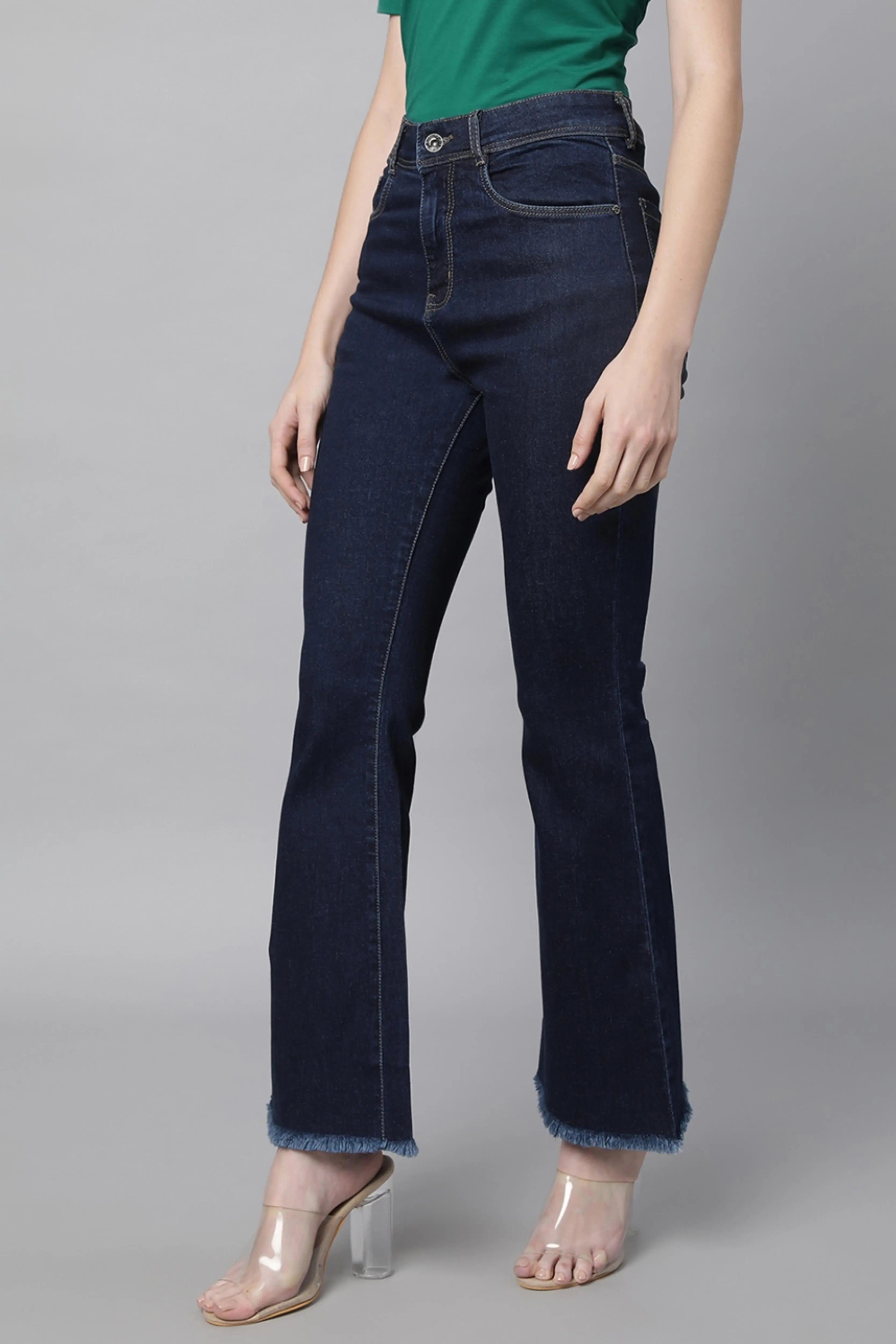 Women Raw Blue Bootcut Slim Fit Full Length Jeans - Global Republic