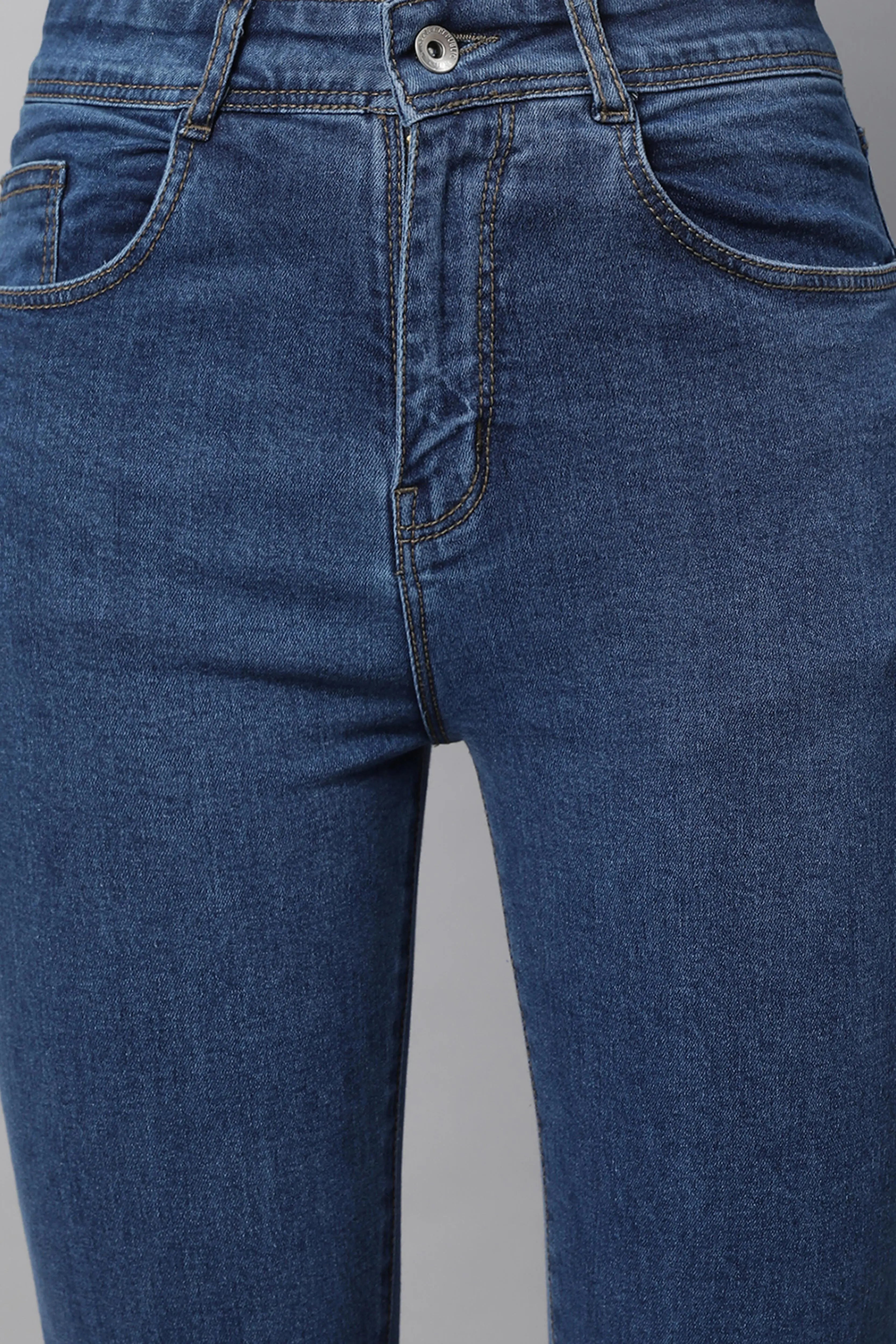 Women High Rise Slim Fit Bell Bottom Blue Jeans - Global Republic