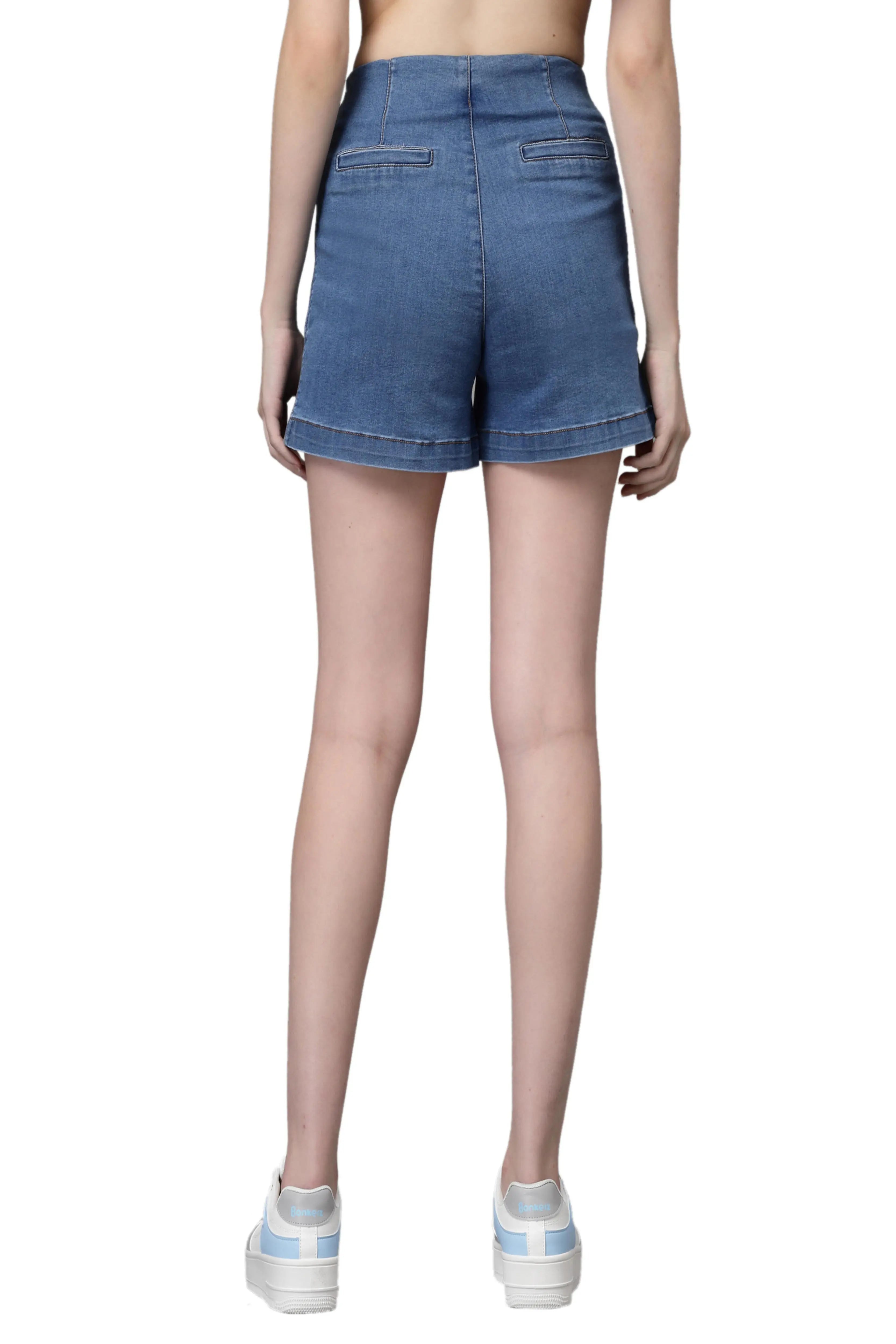 Blue Solid Cotton Regular Fit Shorts - Global Republic