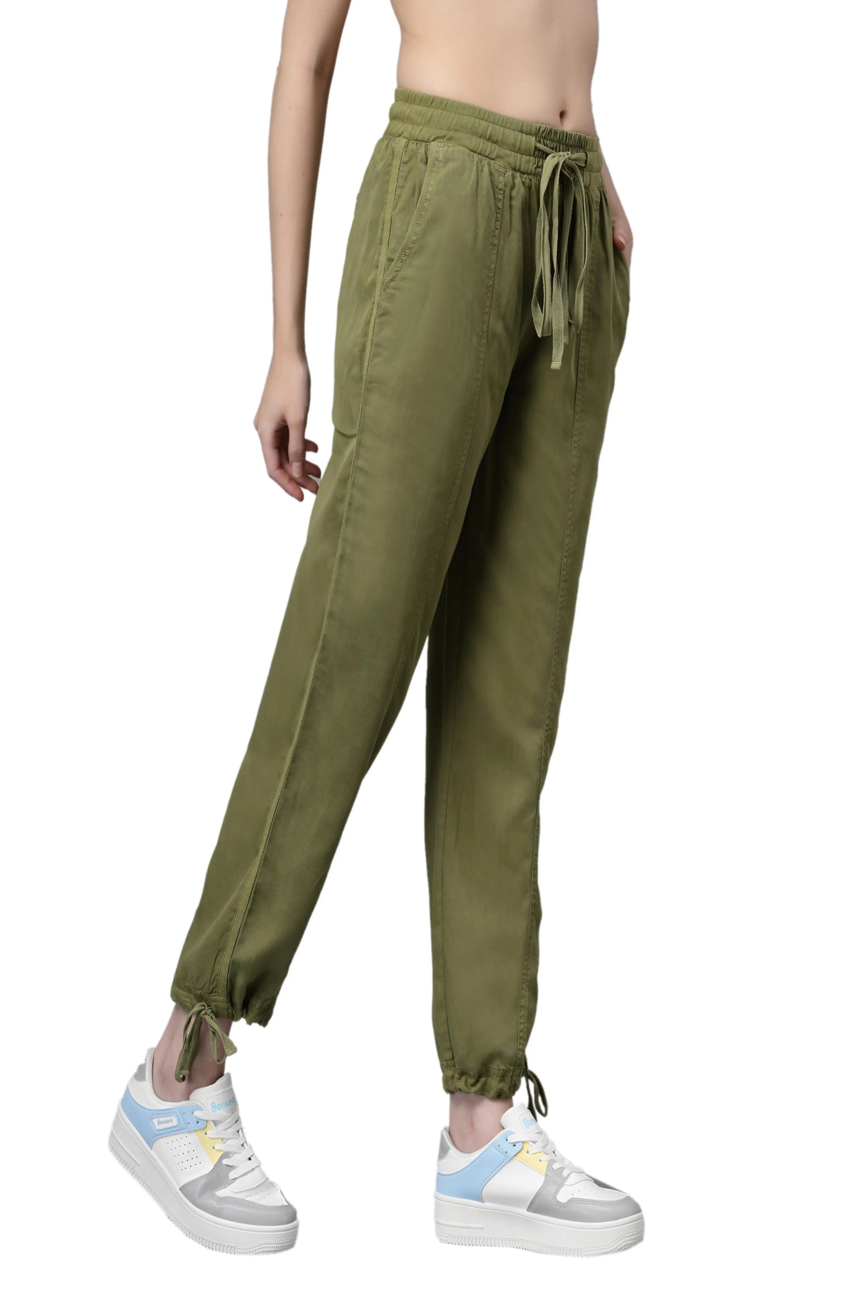 Olive Green Cotton Solid Lower - Global Republic