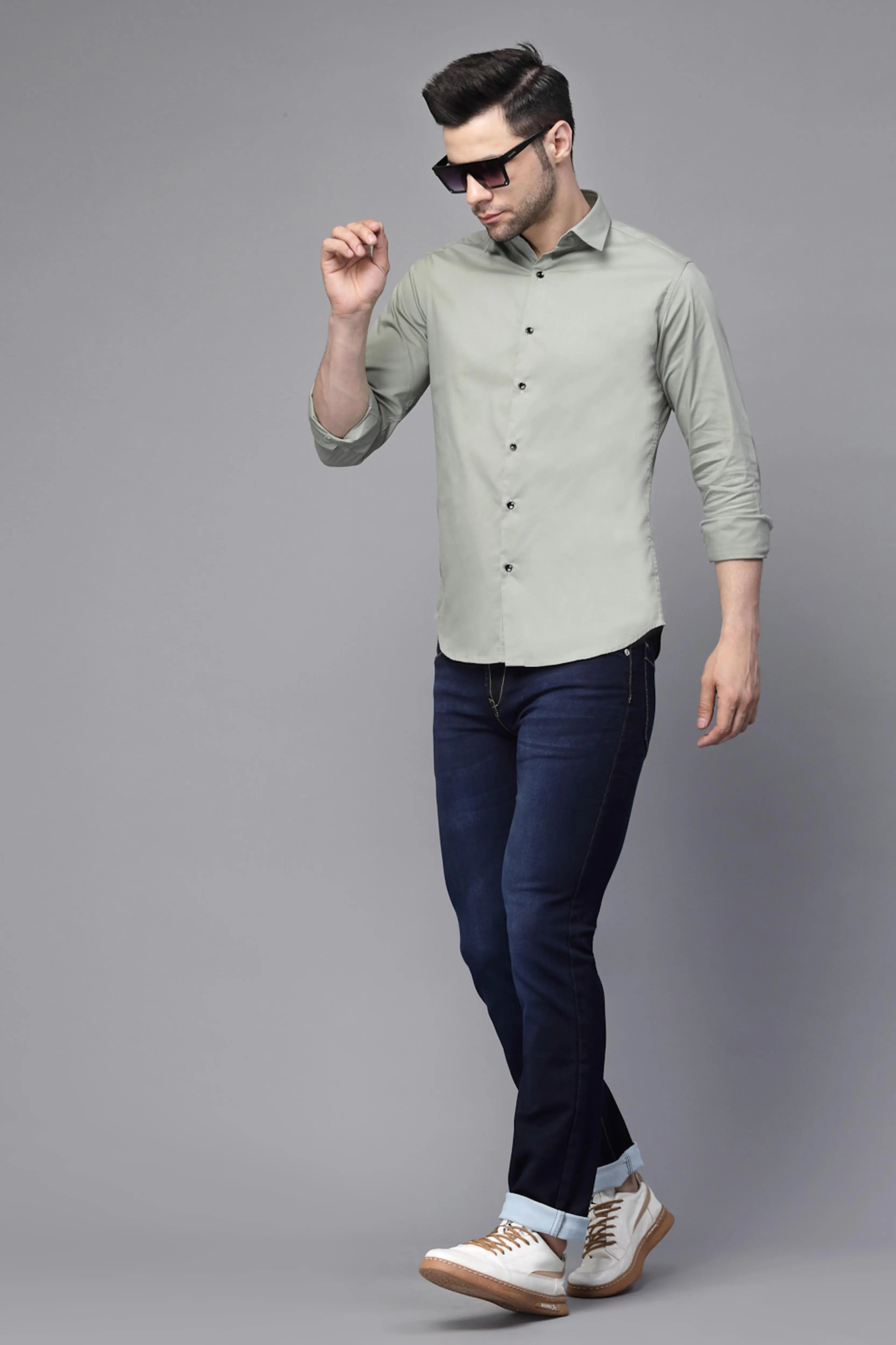 s Blue Cotton Blend Solid Rolling up Jeans - Global Republic