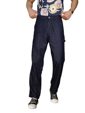 Mens Raw Blue Cotton Blend Solid Jeans