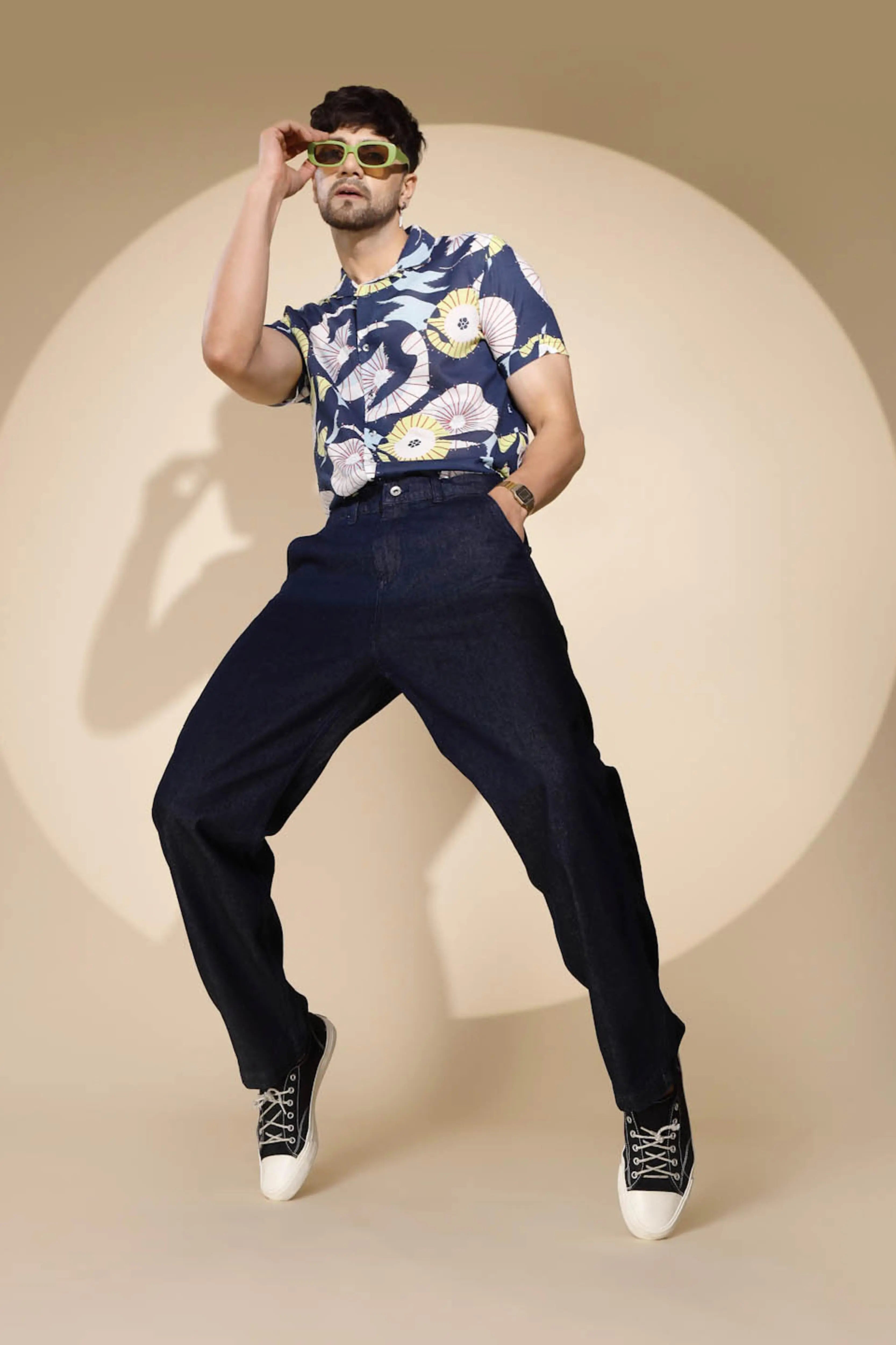 Raw Blue Cotton Blend Solid Jeans - Global Republic