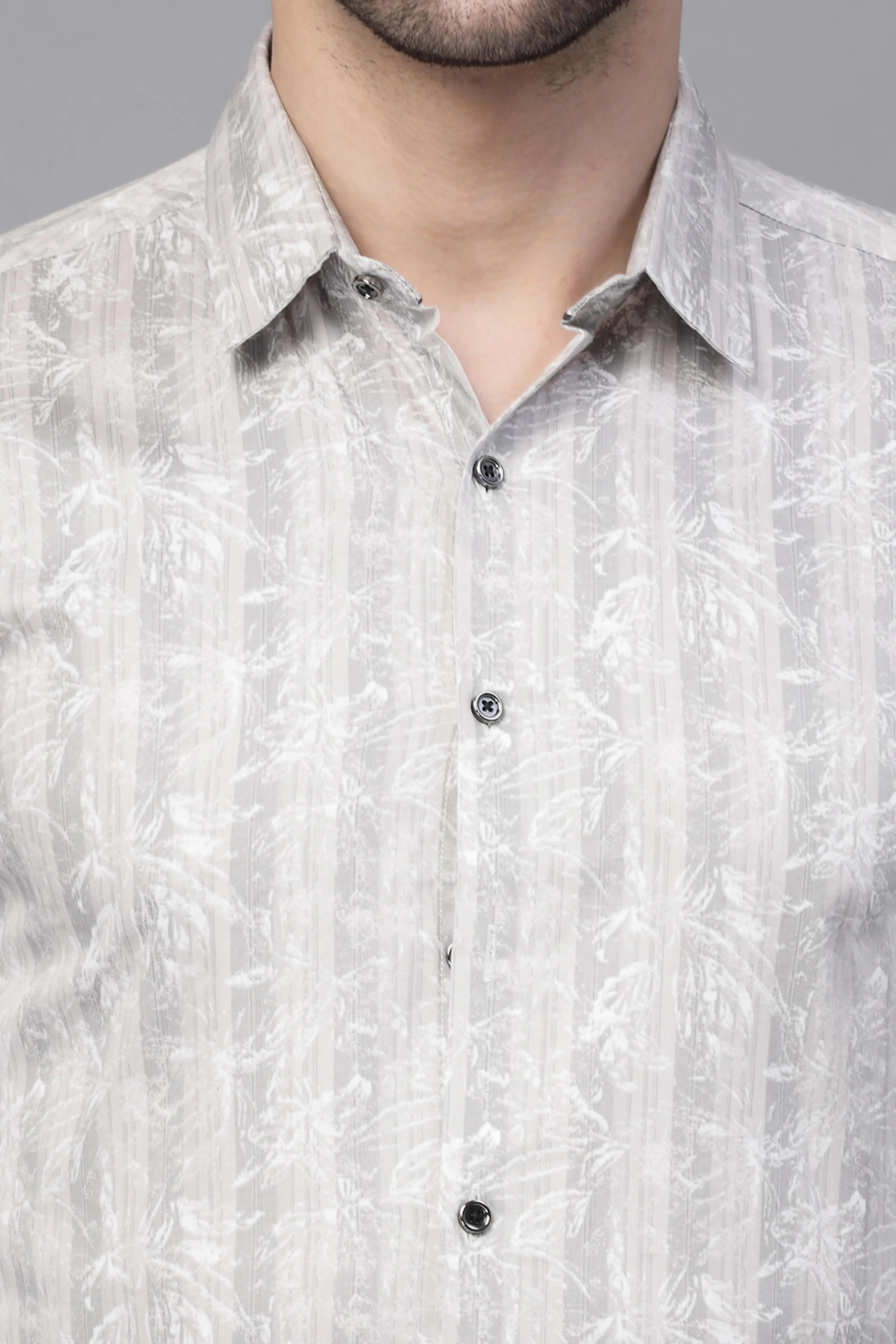 Mens Grey Striped  Full Sleeve Regular Fit Shirt - Global Republic