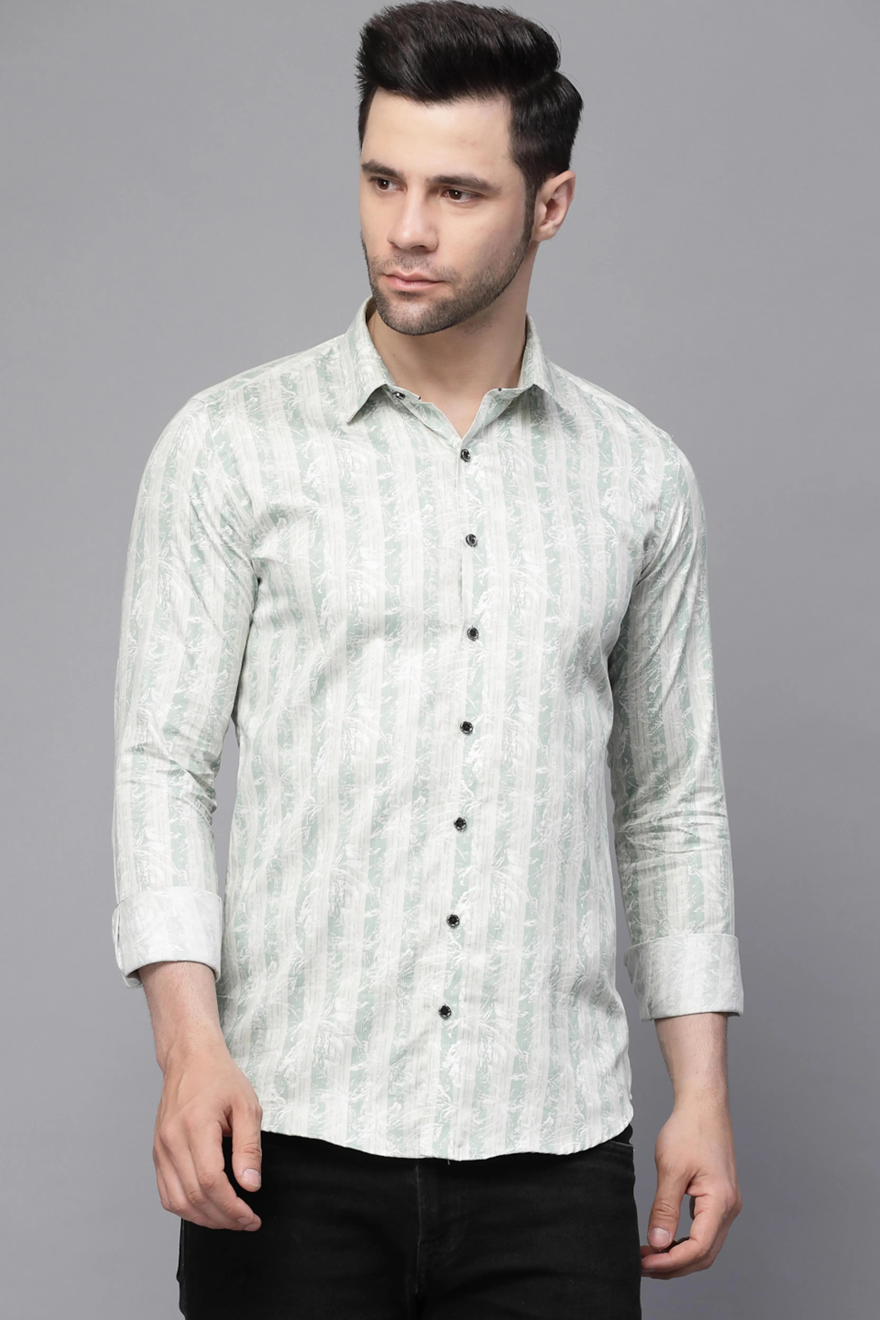 Green Striped Cotton Blend Shirt - Global Republic