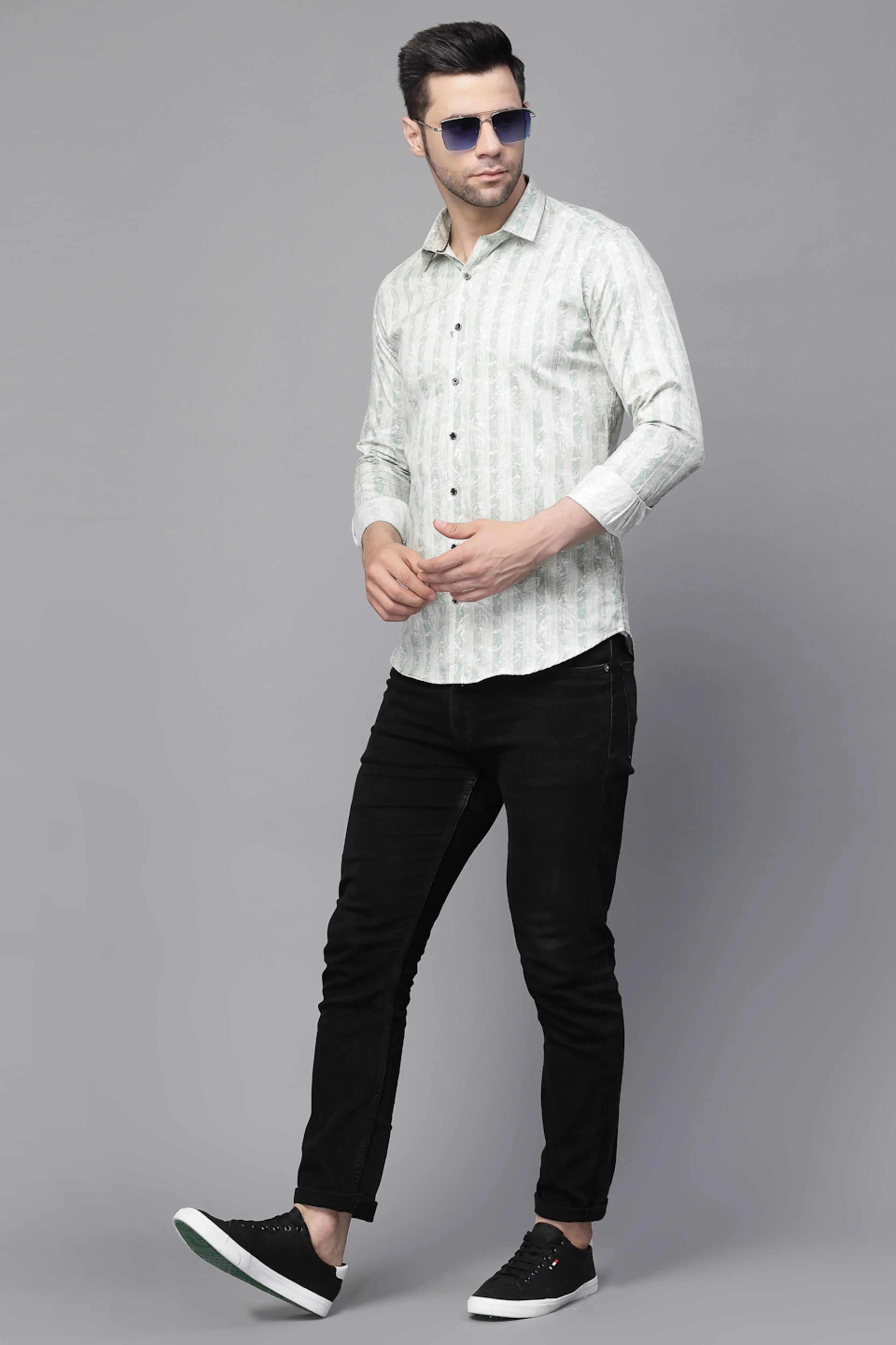 Green Striped Cotton Blend Shirt - Global Republic