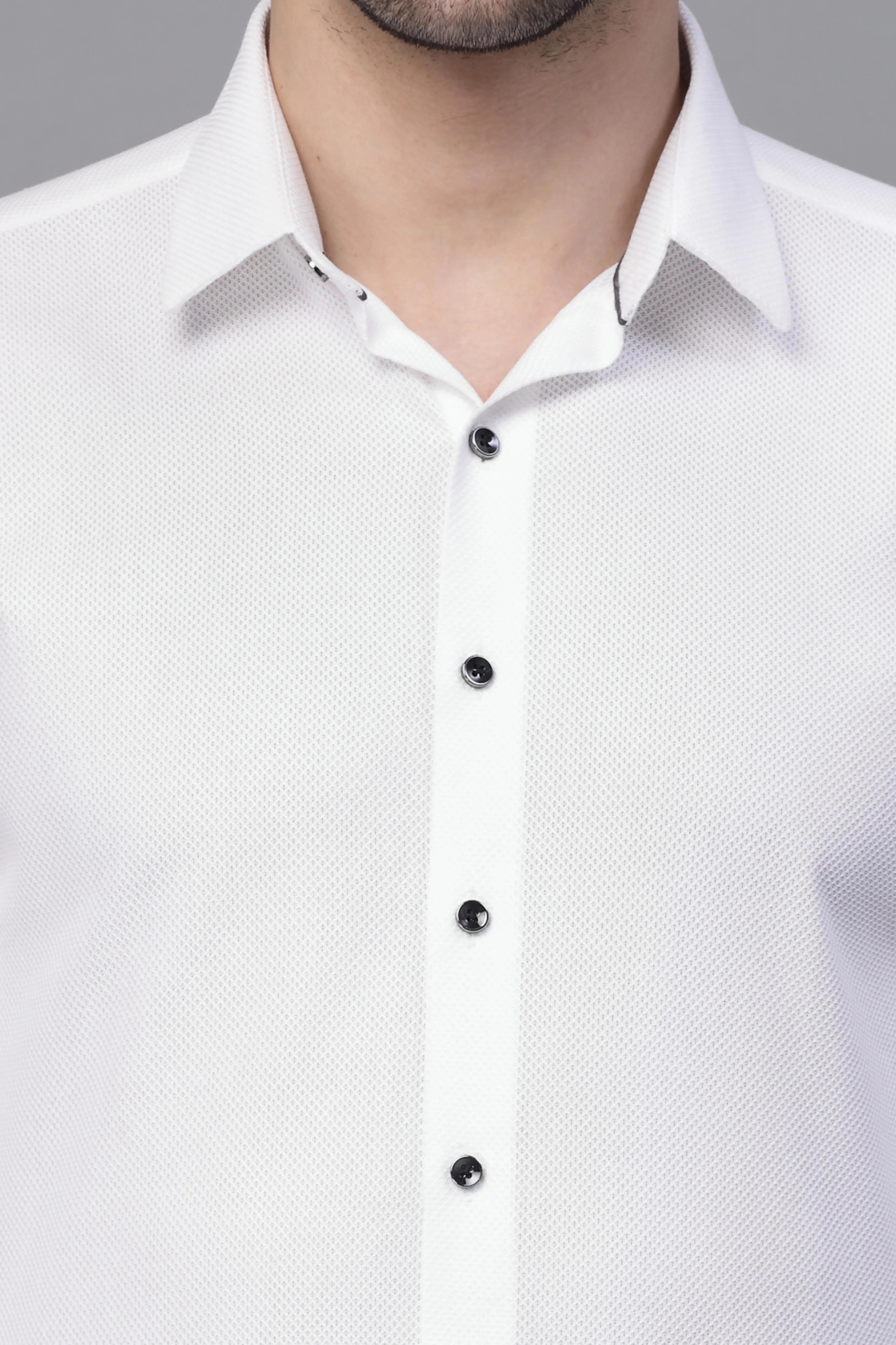s White Full Sleeve Collar Neck Solid Shirt - Global Republic