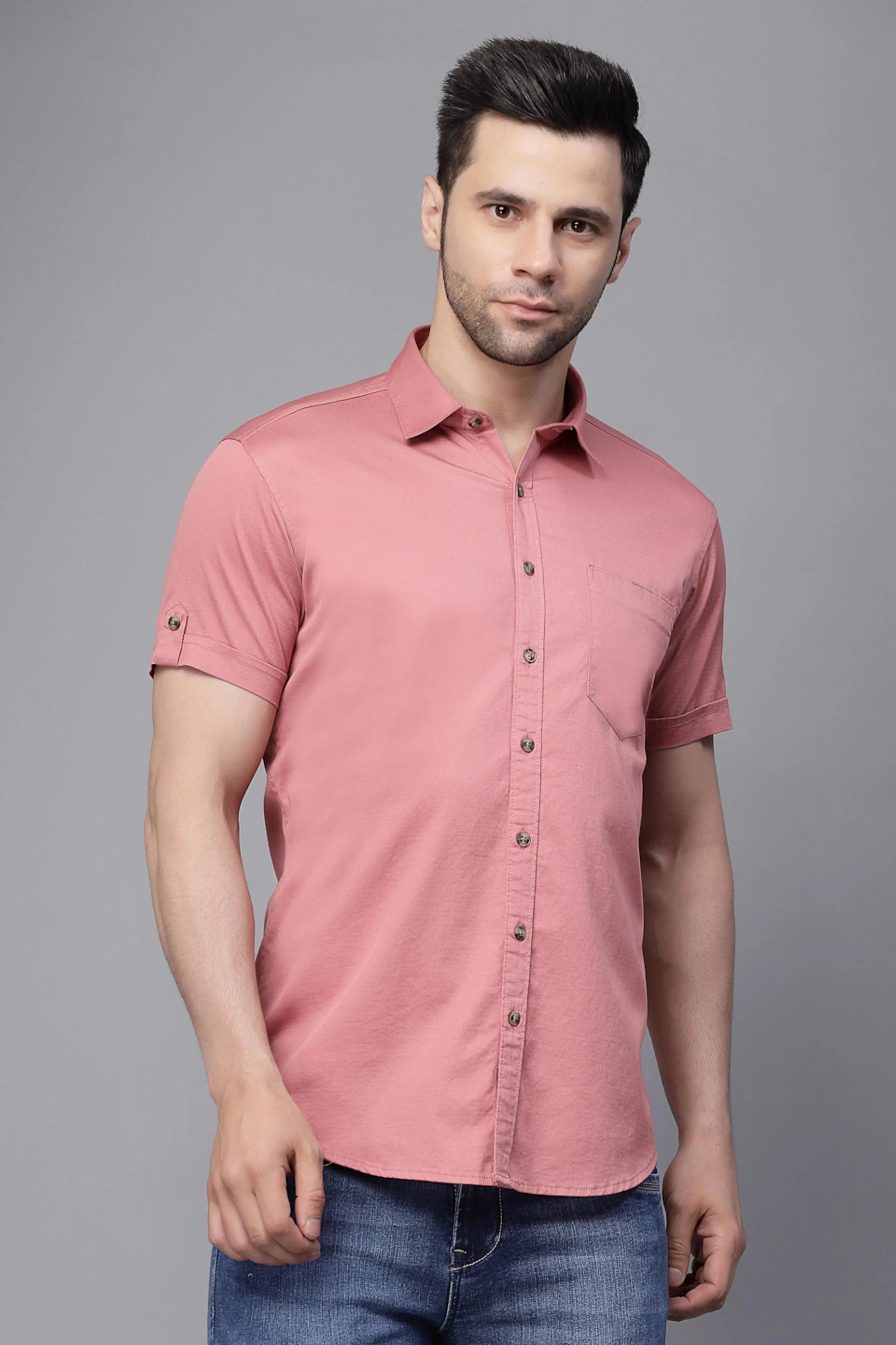 Mens Onion Collar Neck Solid Shirt - Global Republic