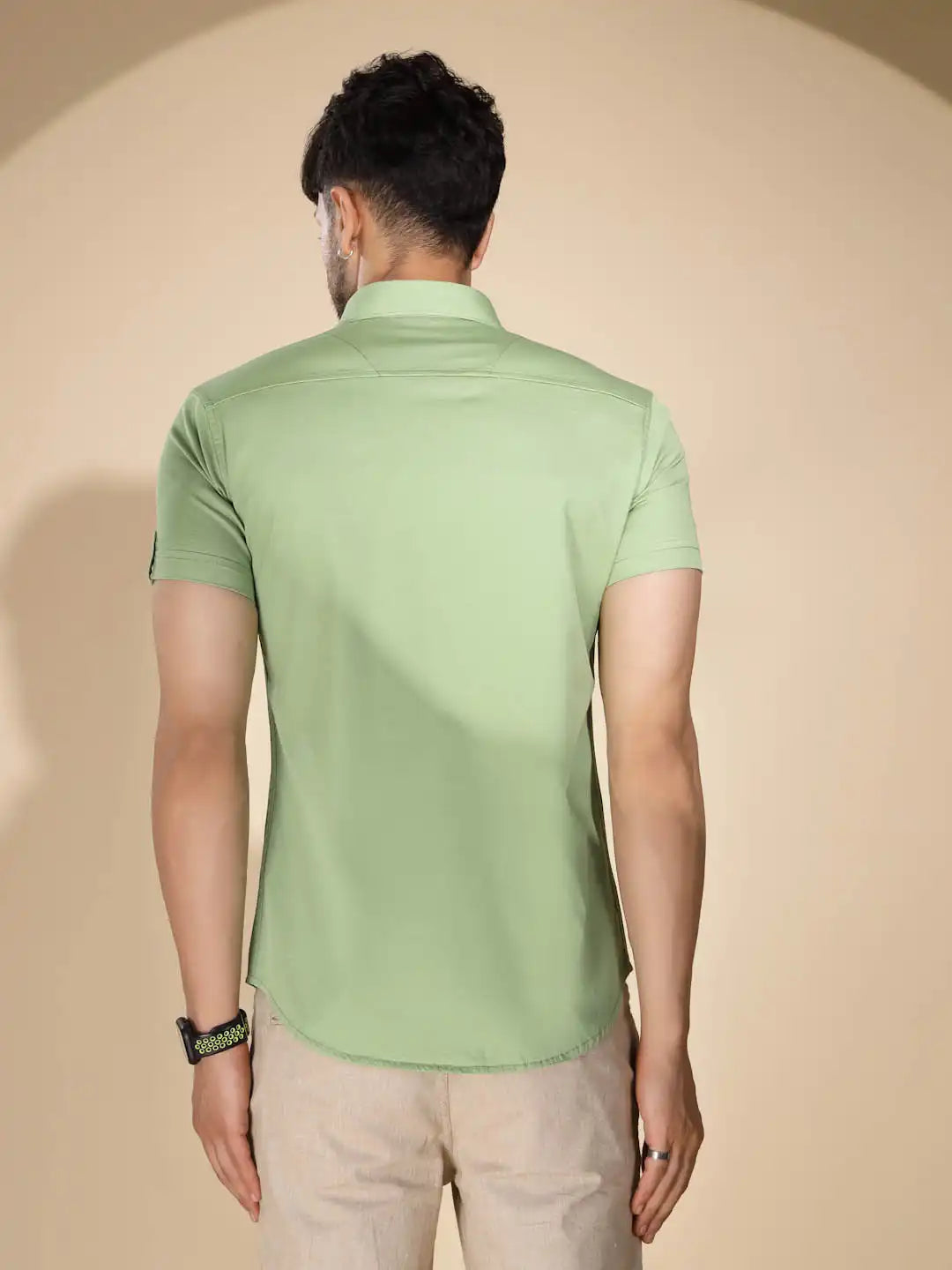 Mens Green Collar Neck Solid Shirt