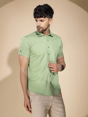 Mens Green Collar Neck Solid Shirt