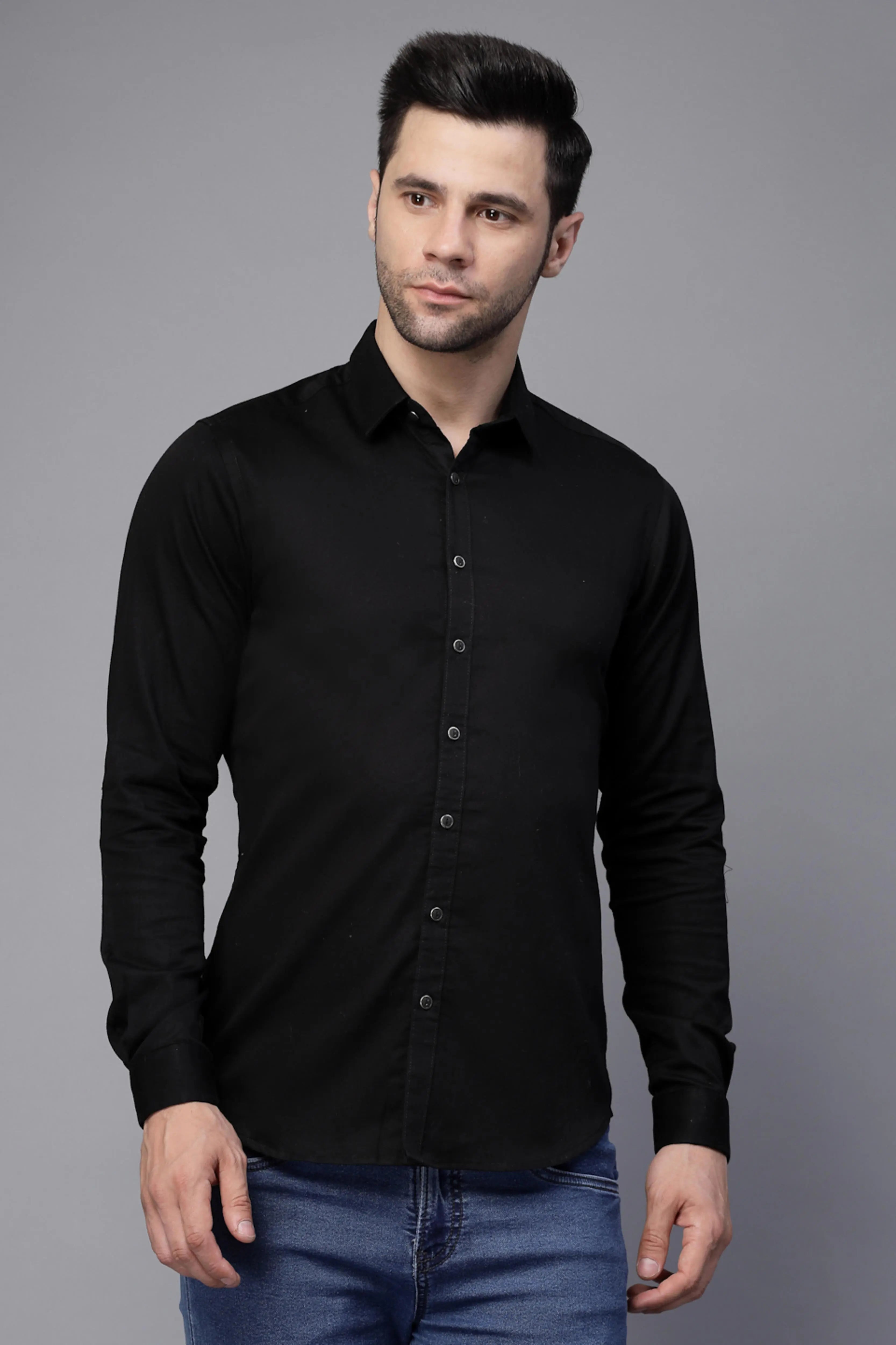 Mens Black Full Sleeve Solid Casual Shirt - Global Republic