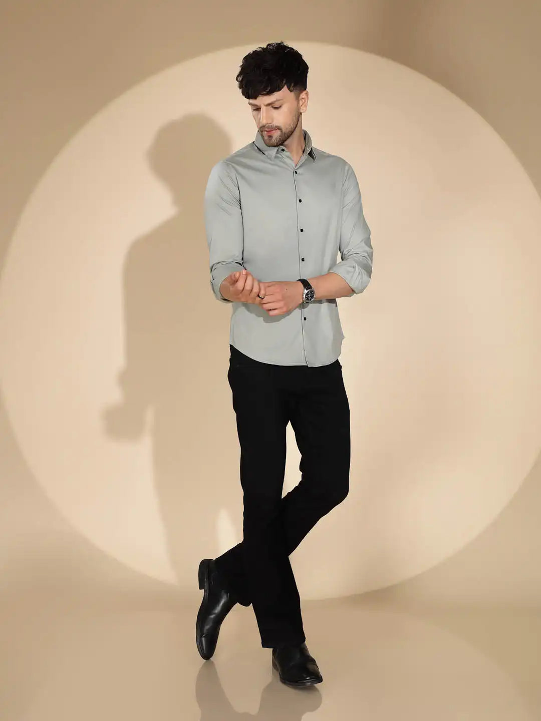 Mens Pista Green Collar Neck Solid Shirt - Global Republic