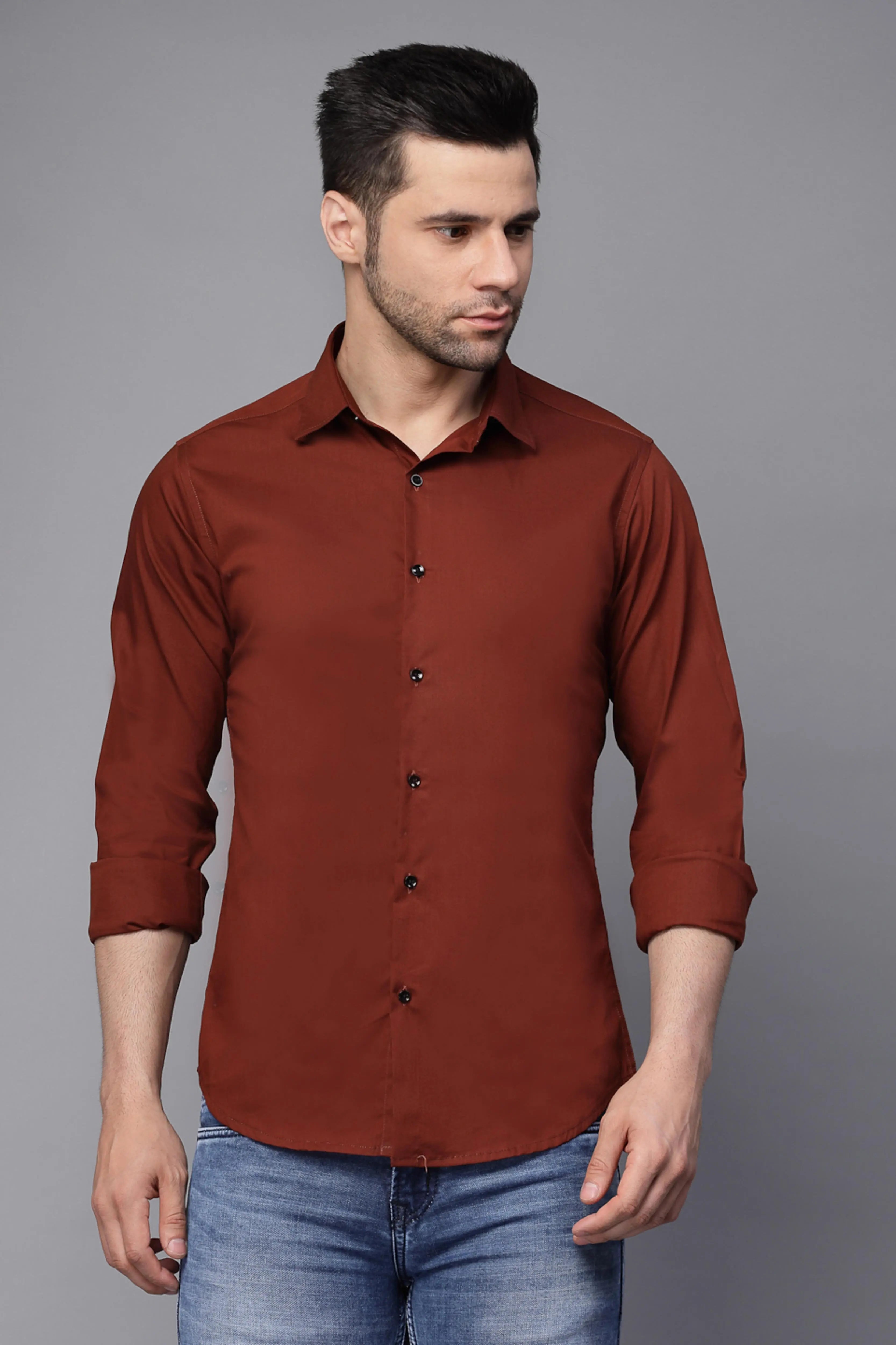 Mens Brick Collar Neck Solid Shirt - Global Republic