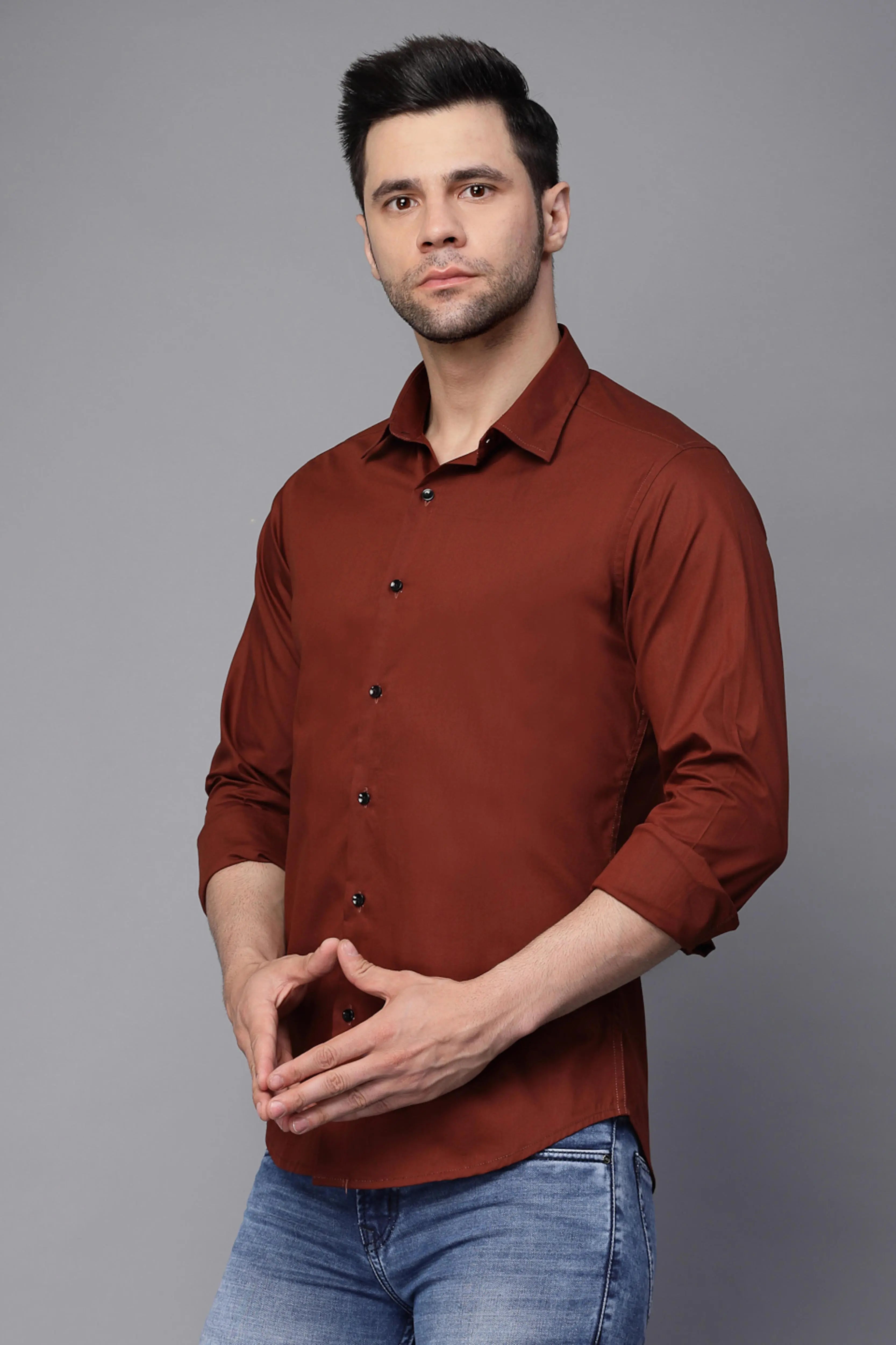 Mens Brick Collar Neck Solid Shirt - Global Republic