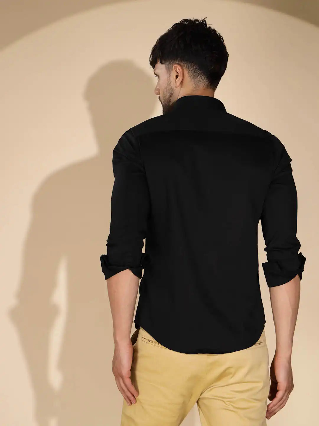 Mens Black Collar Neck Solid Shirt