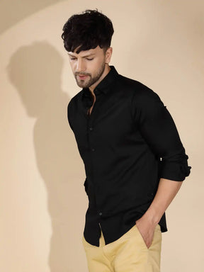 Mens Black Collar Neck Solid Shirt