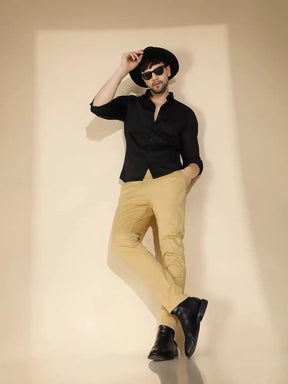 Mens Black Collar Neck Solid Shirt