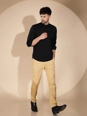 Mens Black Round Nack Solid Kurta