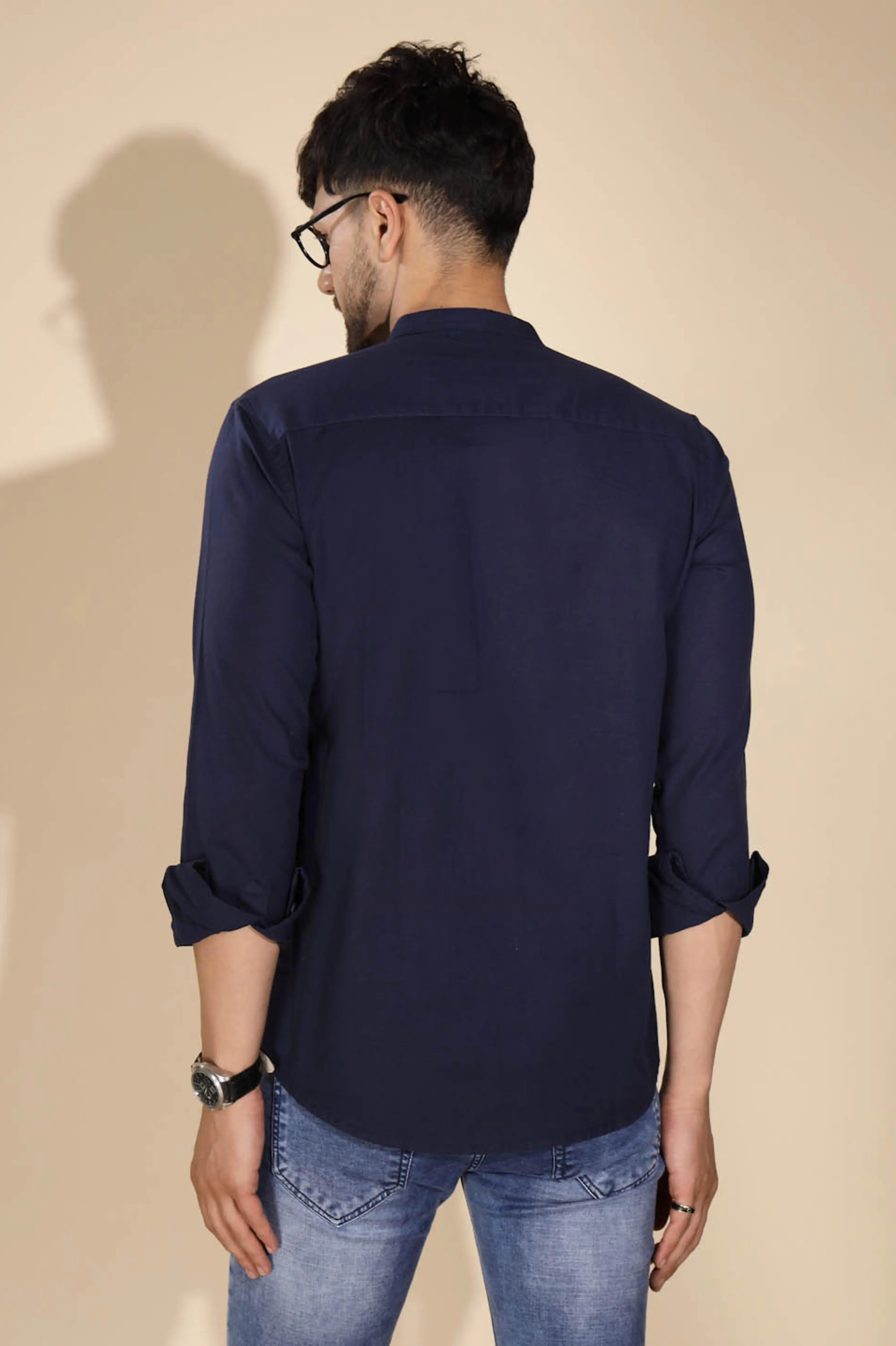 Mens Black Round Nack Solid Kurta - Global Republic