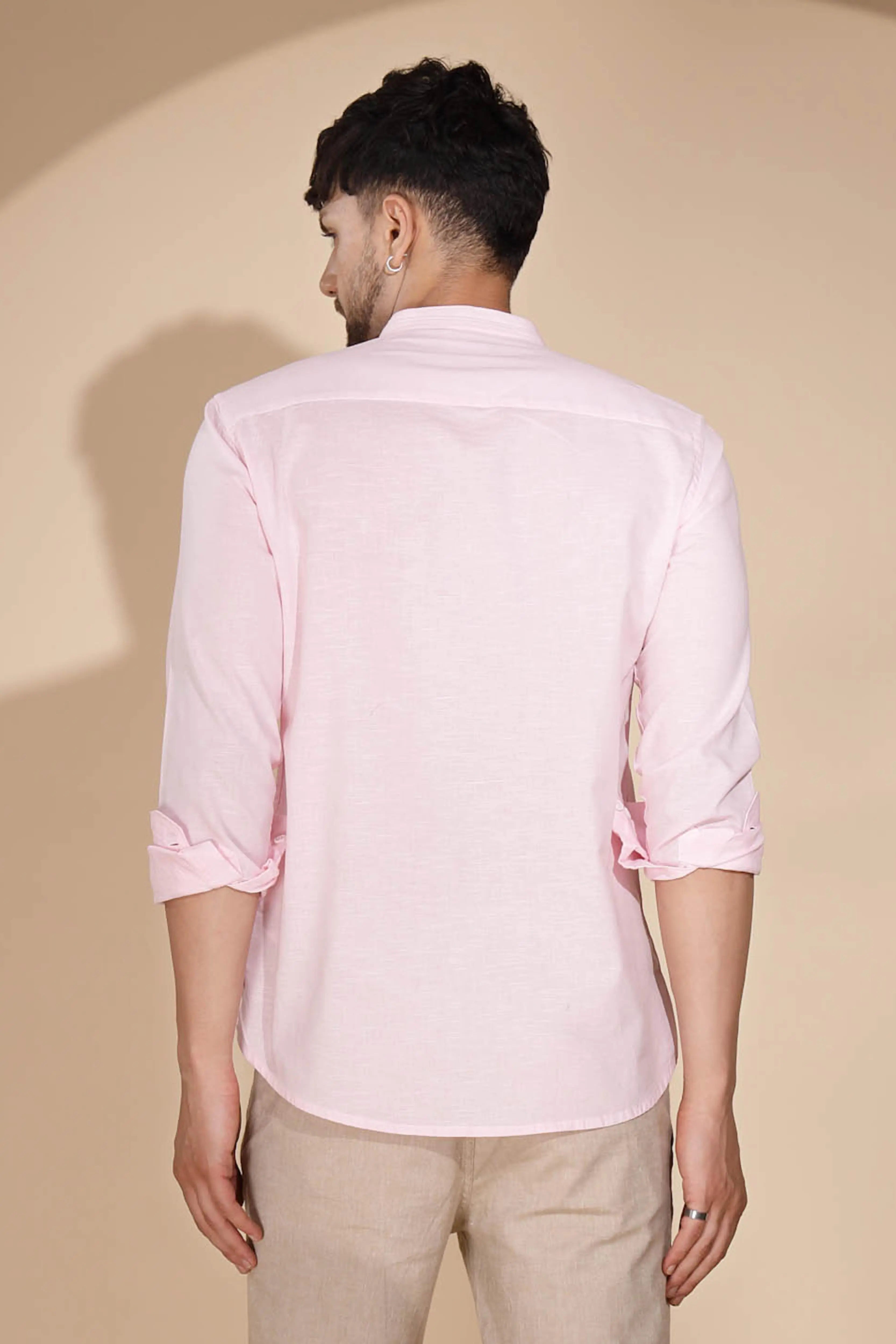 Mens Pink Round Nack Solid Kurta - Global Republic
