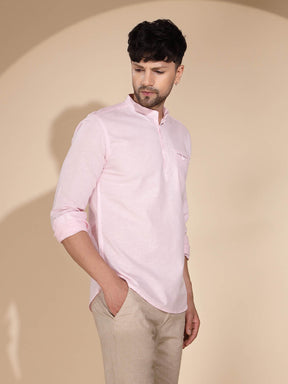 Mens Pink Round Nack Solid Kurta