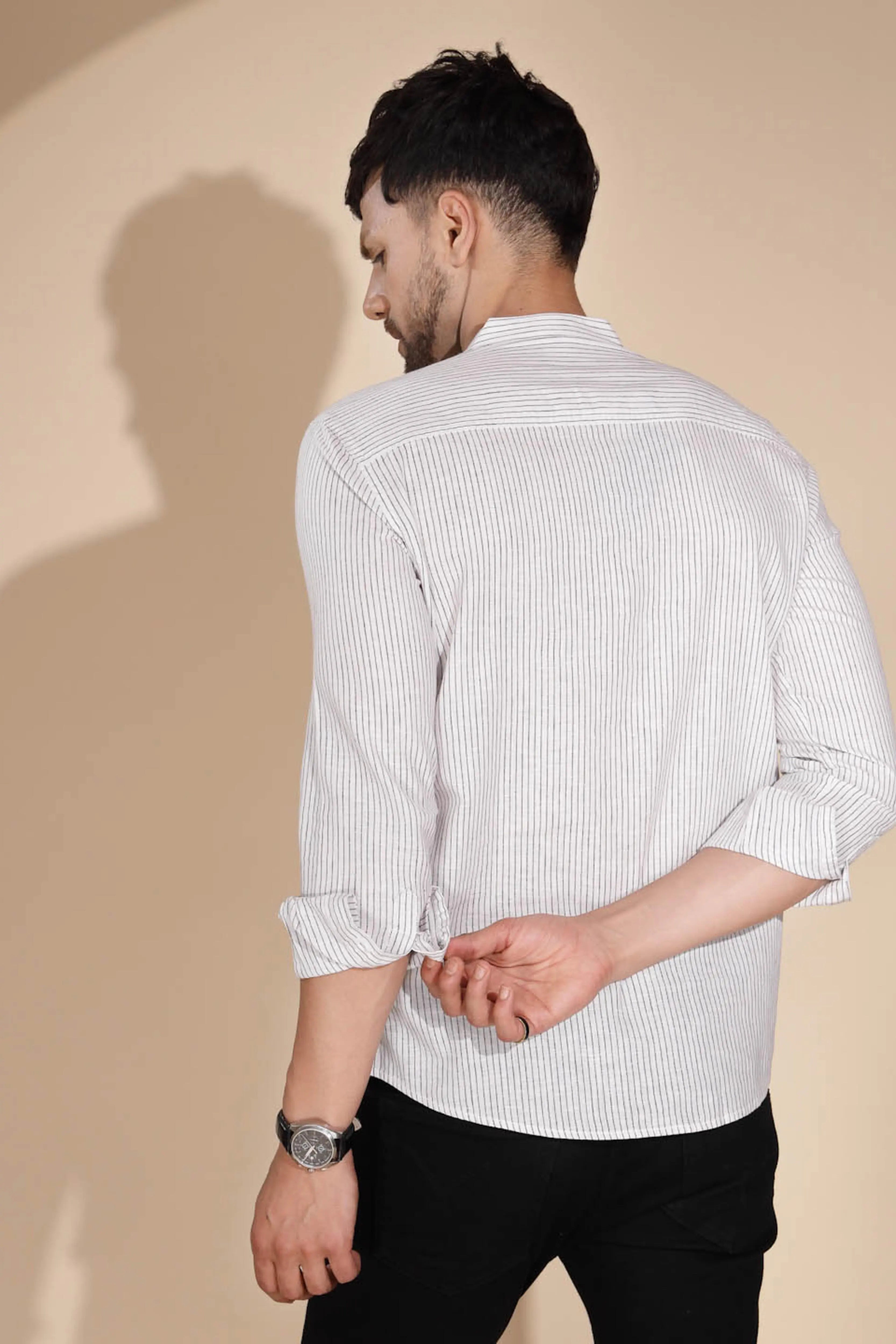 Mens Off White Round Nack Printed Kurta - Global Republic