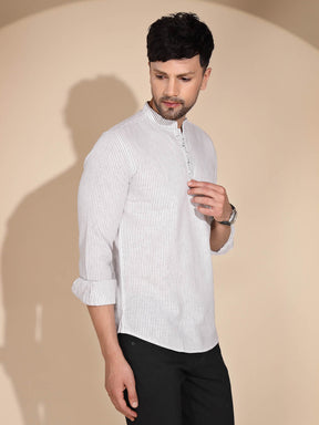 Mens Off White Round Nack Printed Kurta