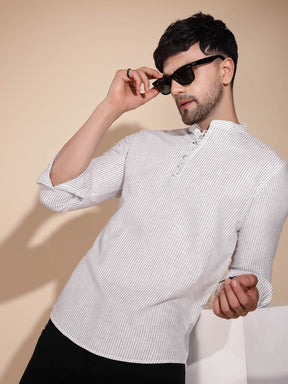 Mens Off White Round Nack Printed Kurta