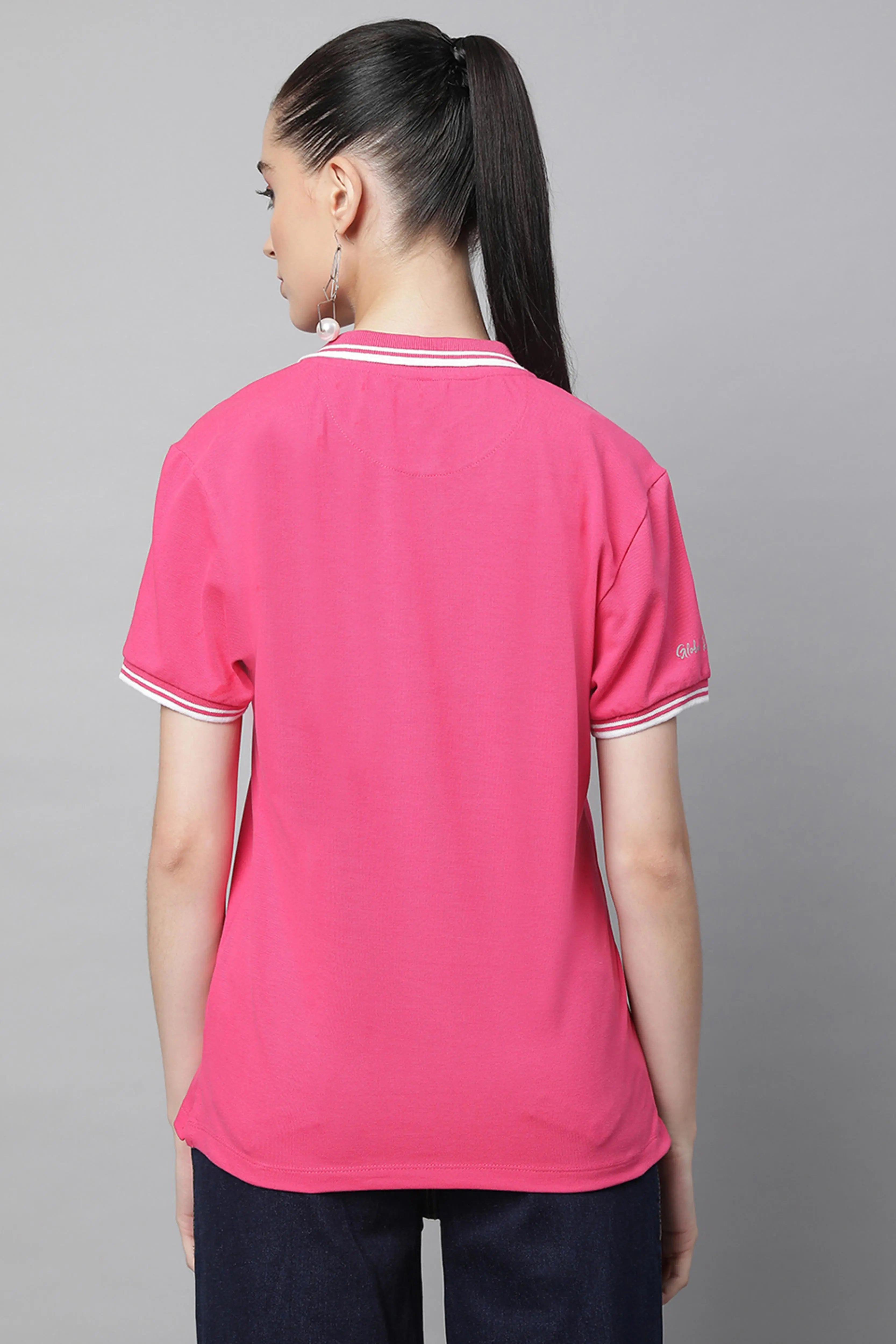 women hot pink cotton solid top