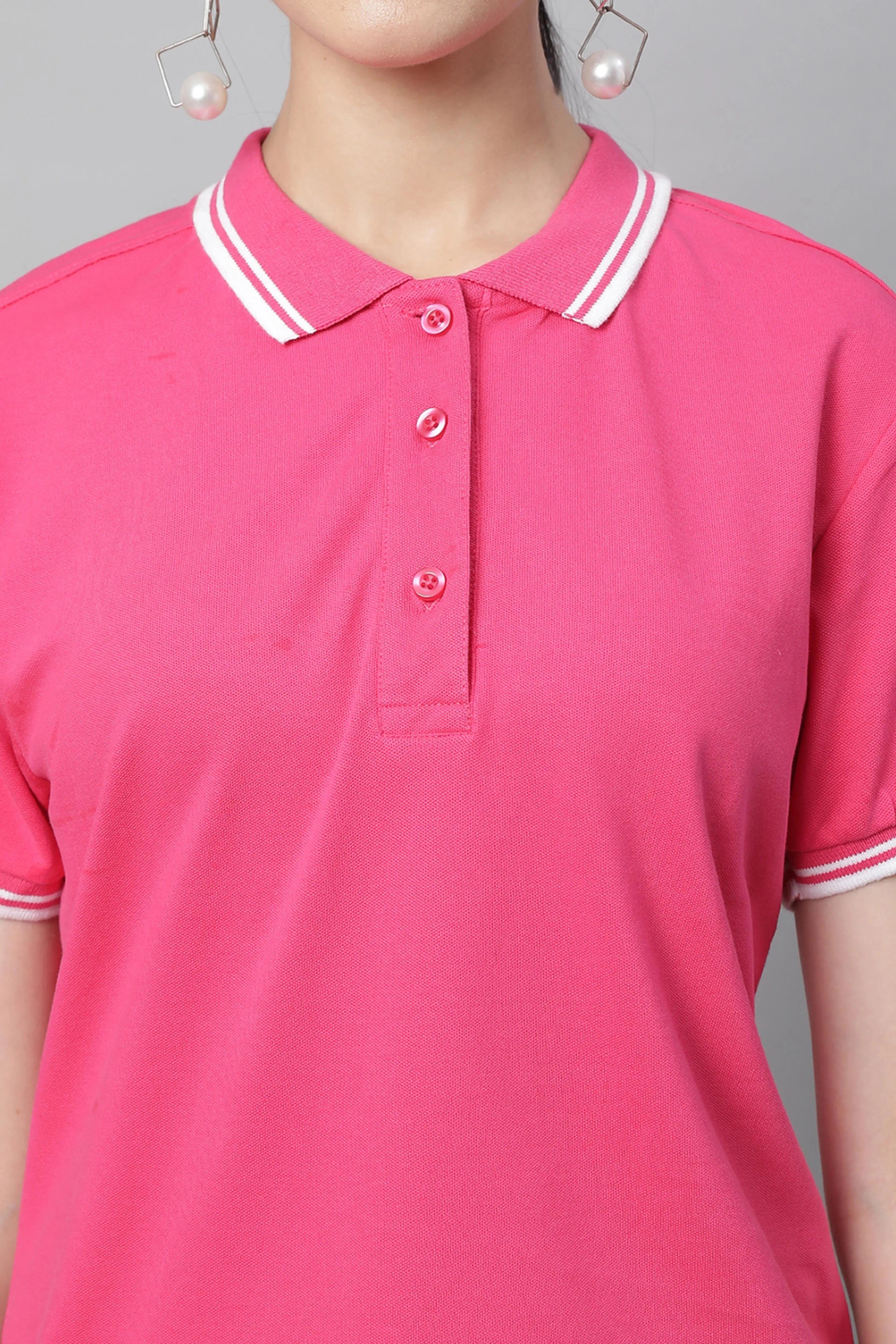 women hot pink cotton solid top