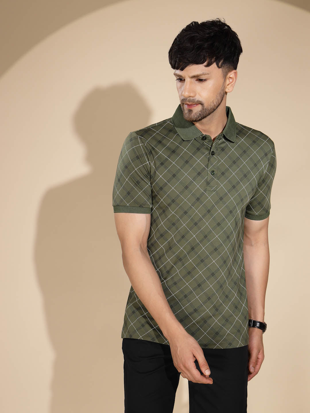 Mens Olive Round Nack Printed T-Shirt - Global Republic