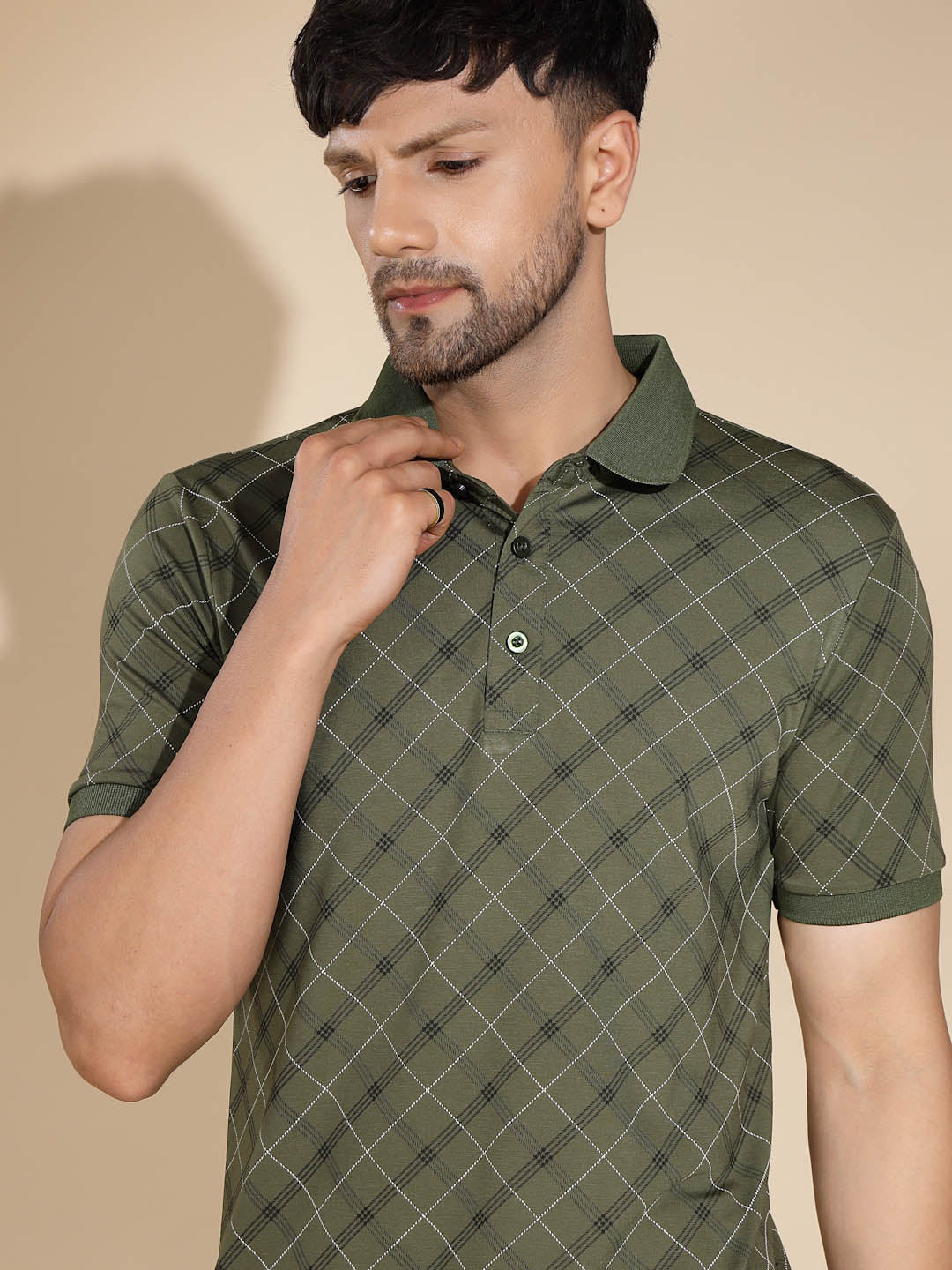 Mens Olive Round Nack Printed T-Shirt - Global Republic