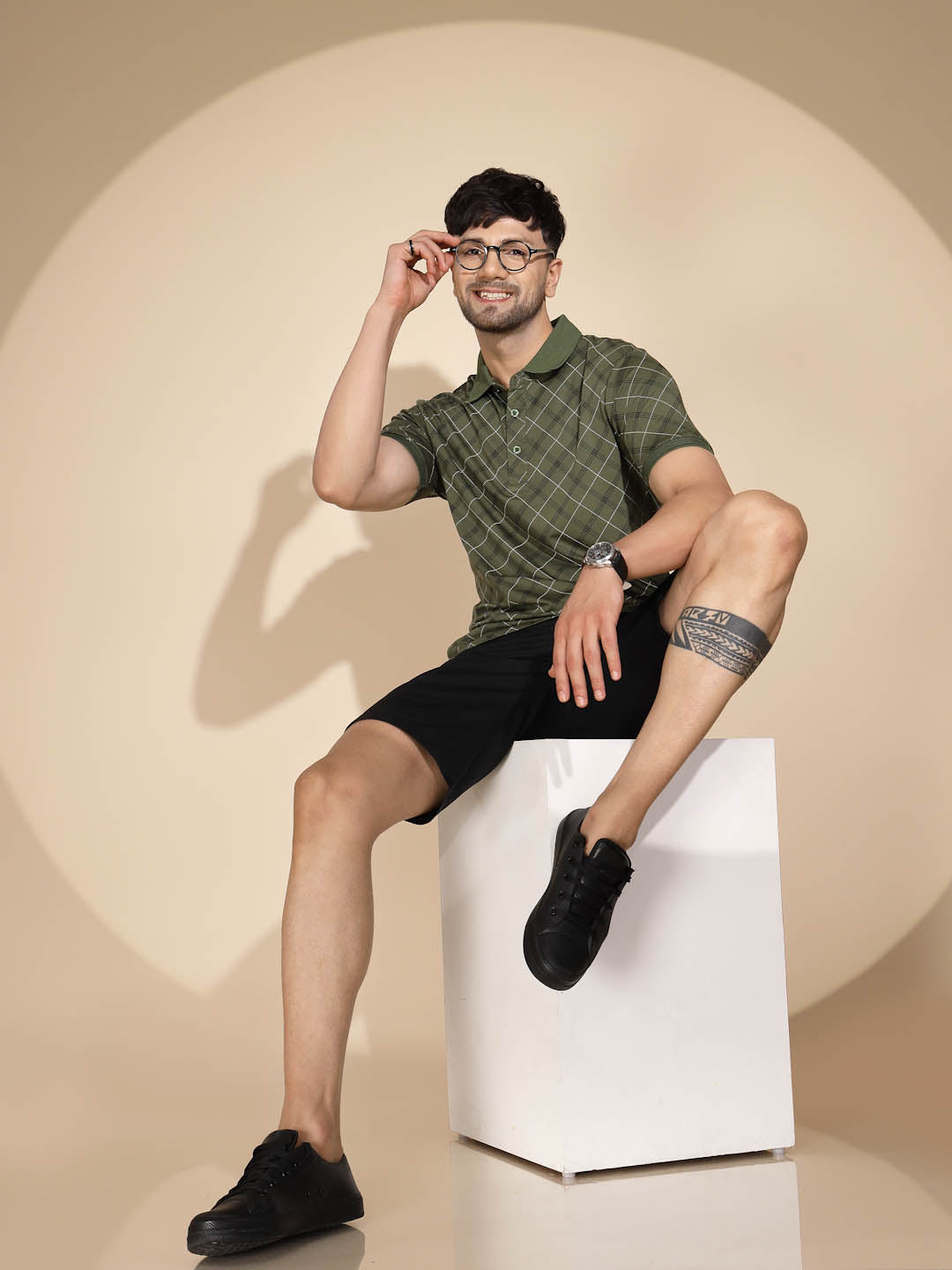 Mens Olive Round Nack Printed T-Shirt - Global Republic