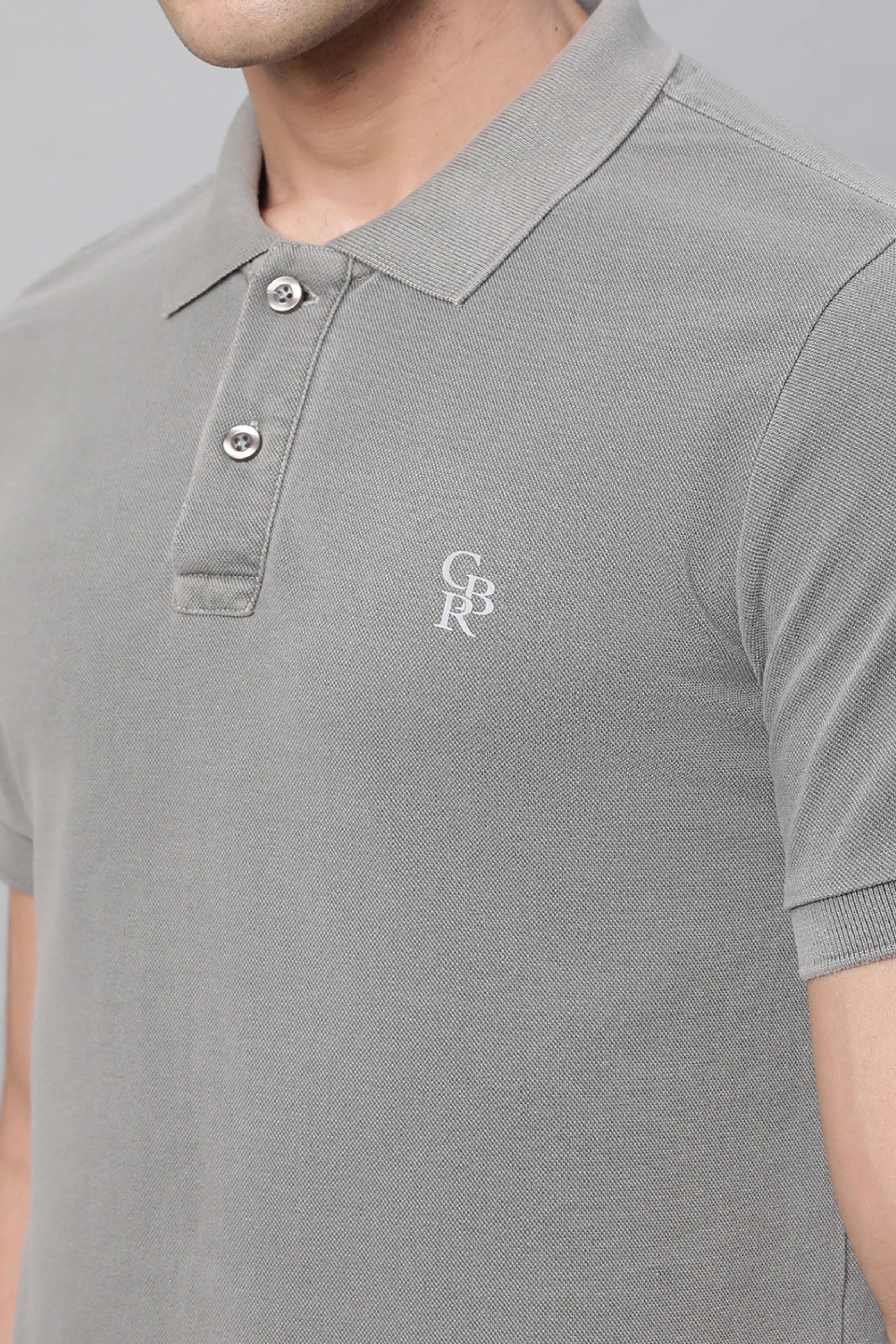 Mens Grey Collar Neck Solid T-Shirt - Global Republic