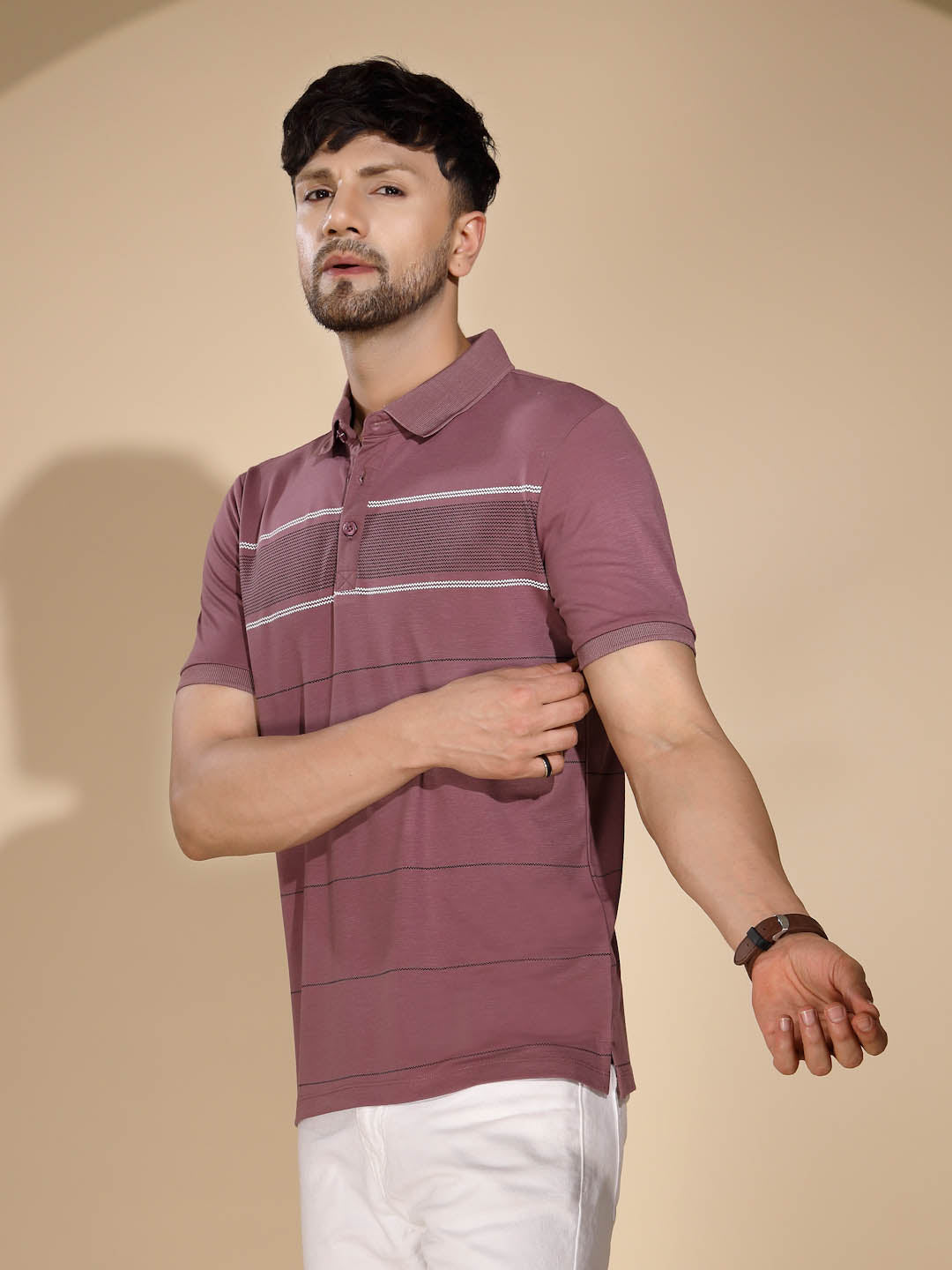 Mens Lavender Round Nack Printed T-Shirt - Global Republic