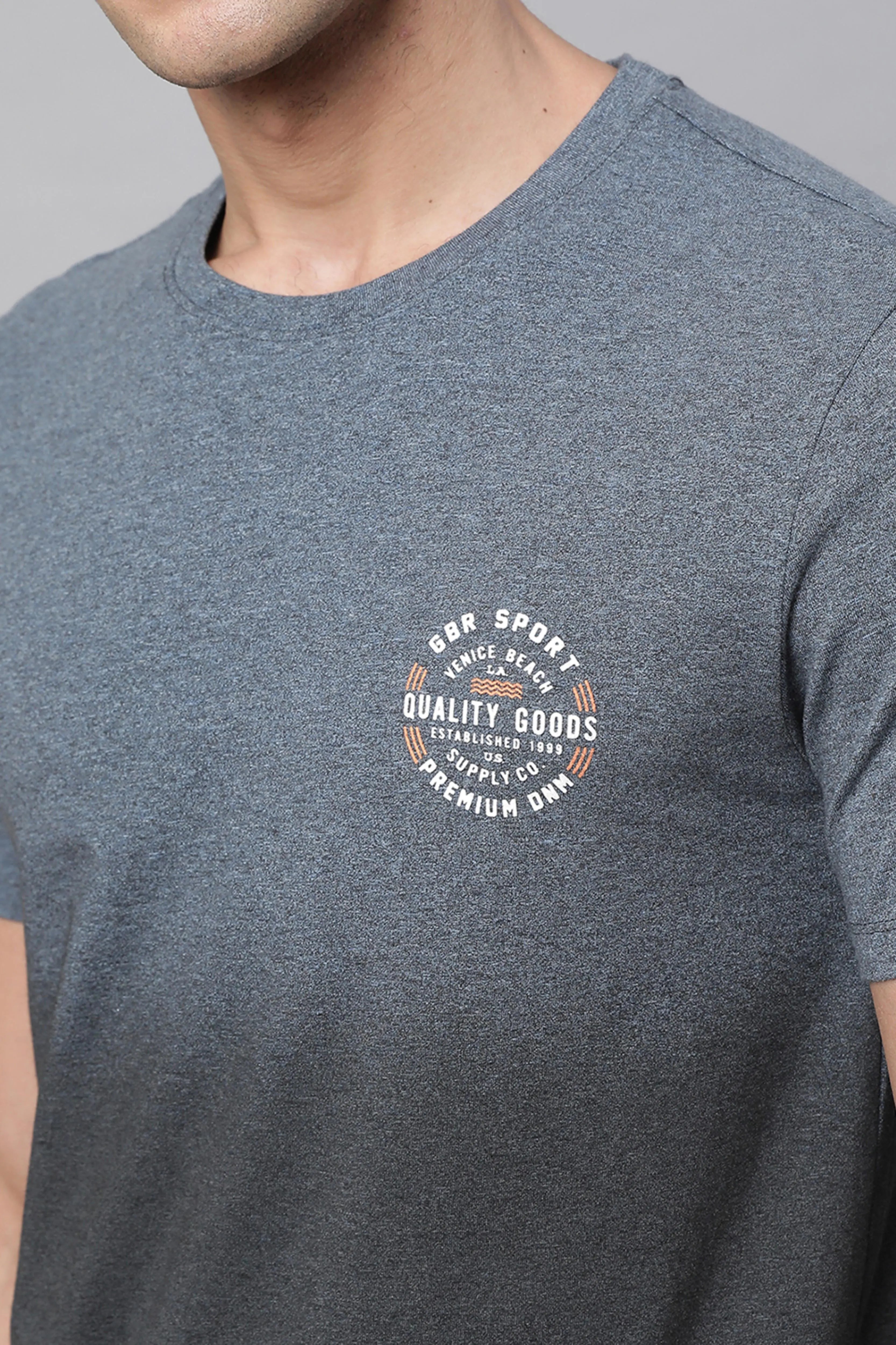 Navy Blue Round Neck Solid T-Shirt - Global Republic