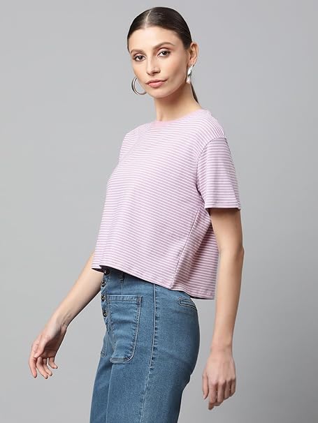 Women Loose Fit Horizontal Striped T-Shirt