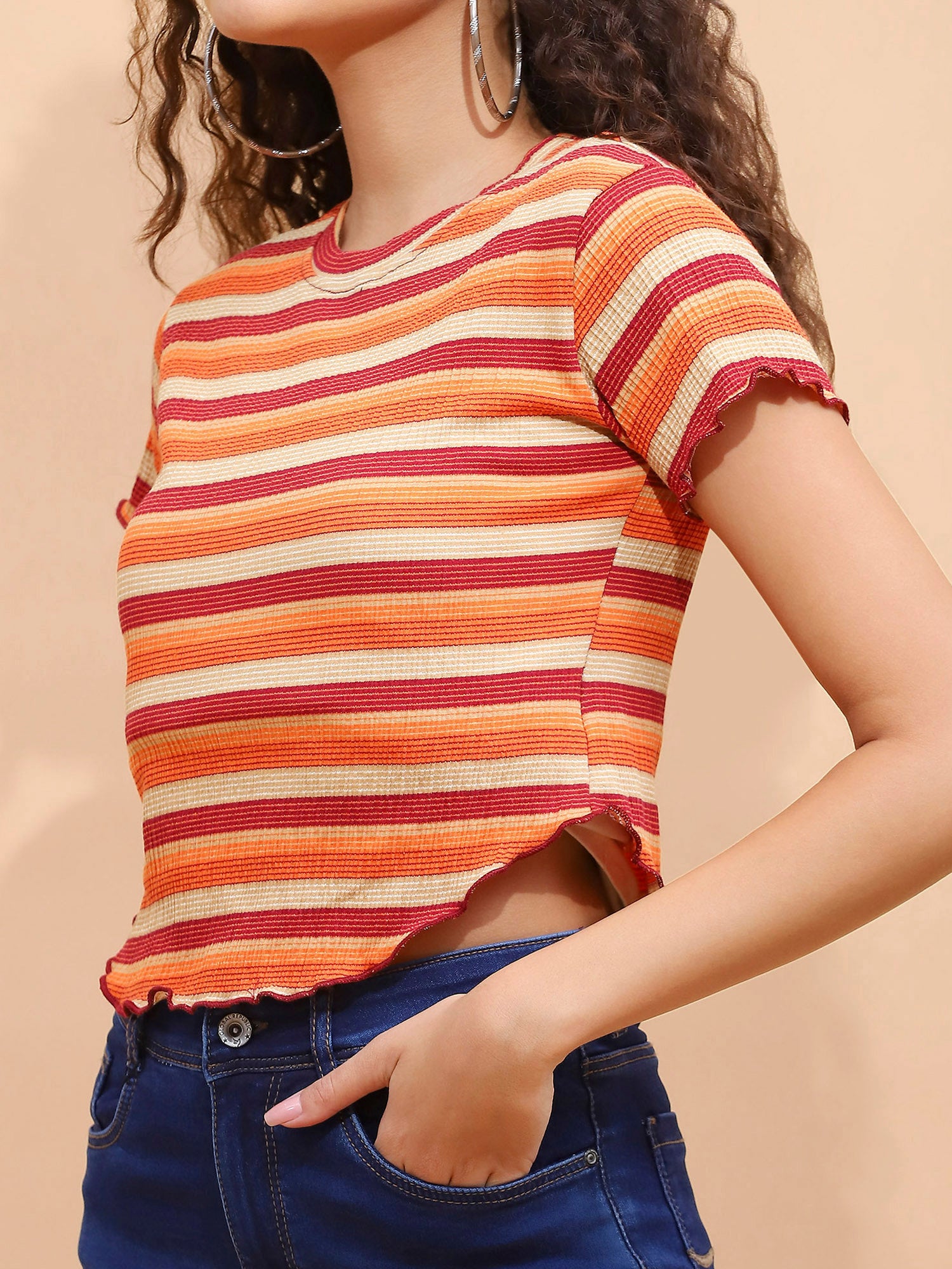 Cotton Blend Regular Fit Brown Top - Global Republic