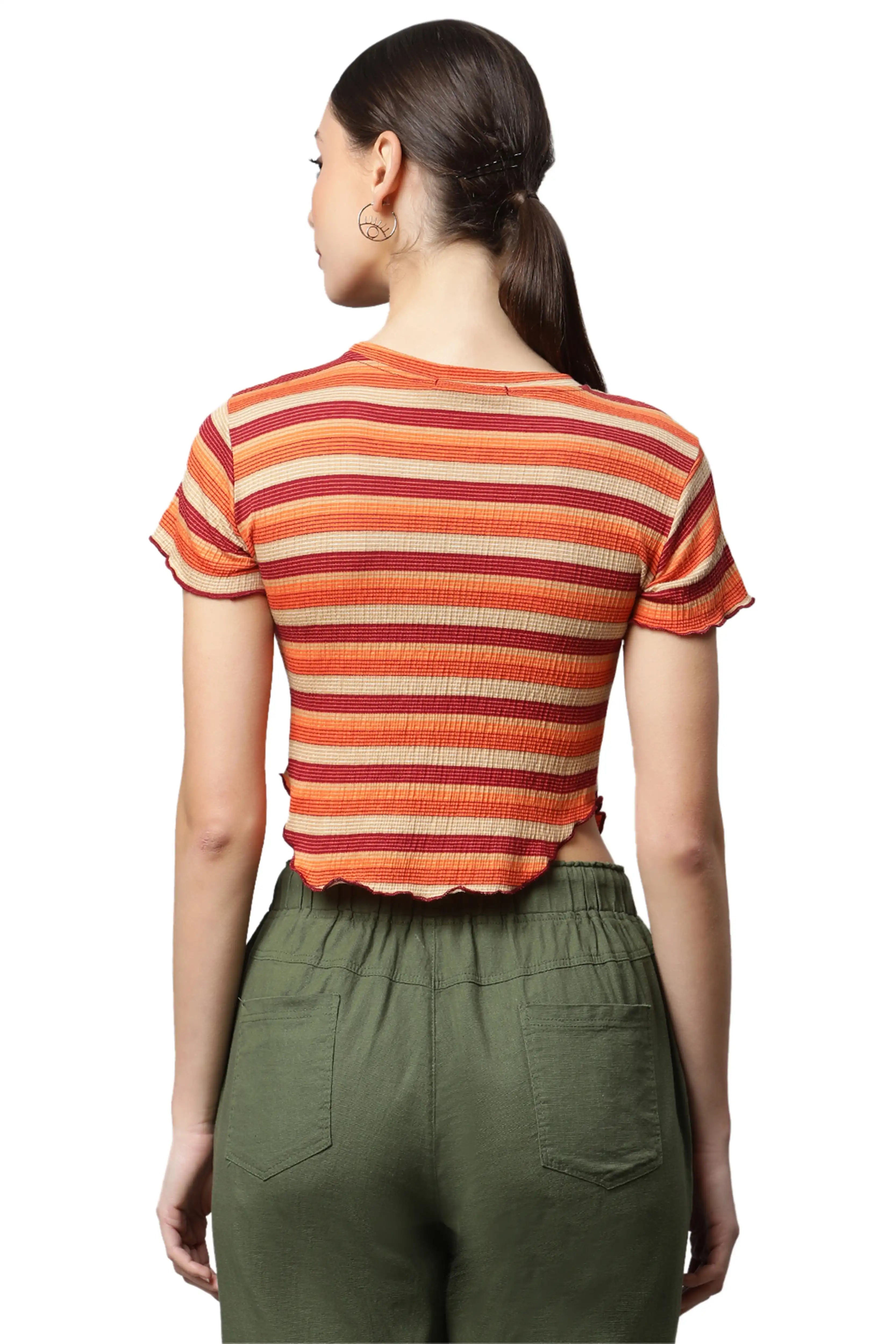 Cotton Blend Regular Fit Brown Top